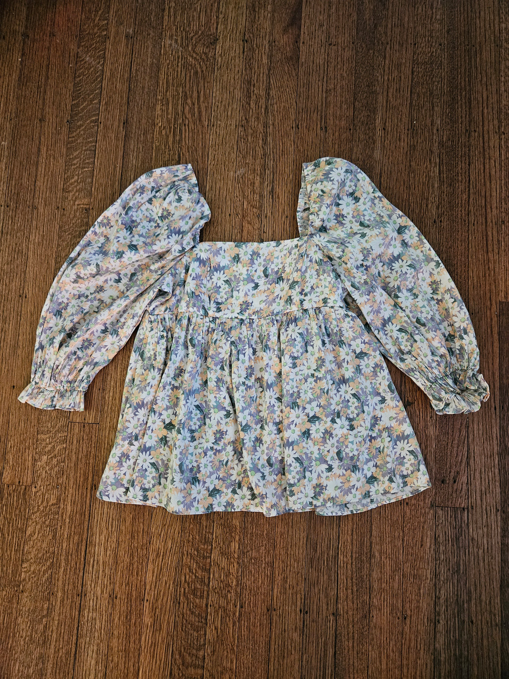 Storia Floral Blouse with Puff Sleeves & Shimmer Accent Sz Sm
