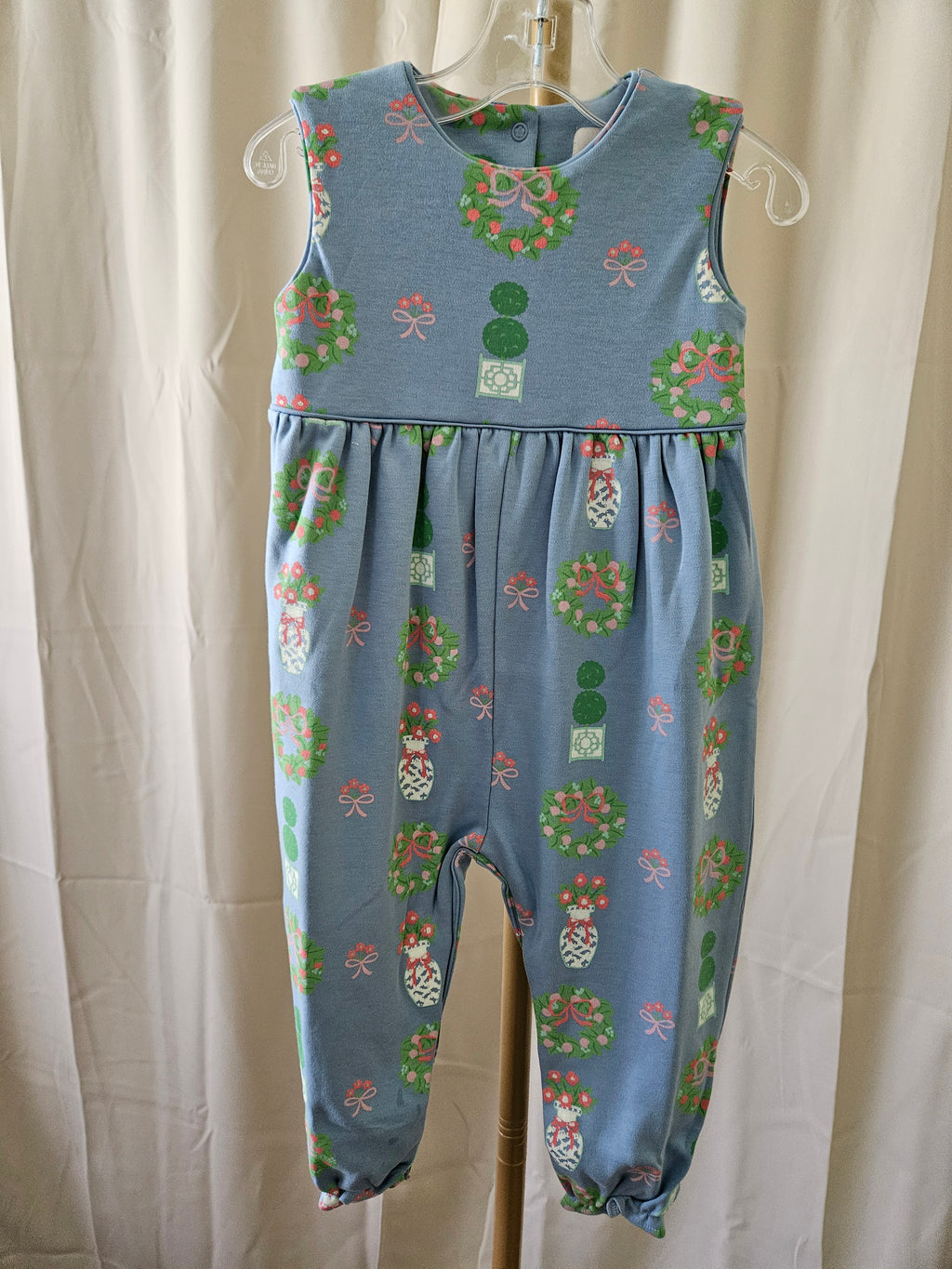 The Beaufort Bonnet Company Rebecca Romper Topiaries & Tangerines Barrington Blue NWT 18-24M