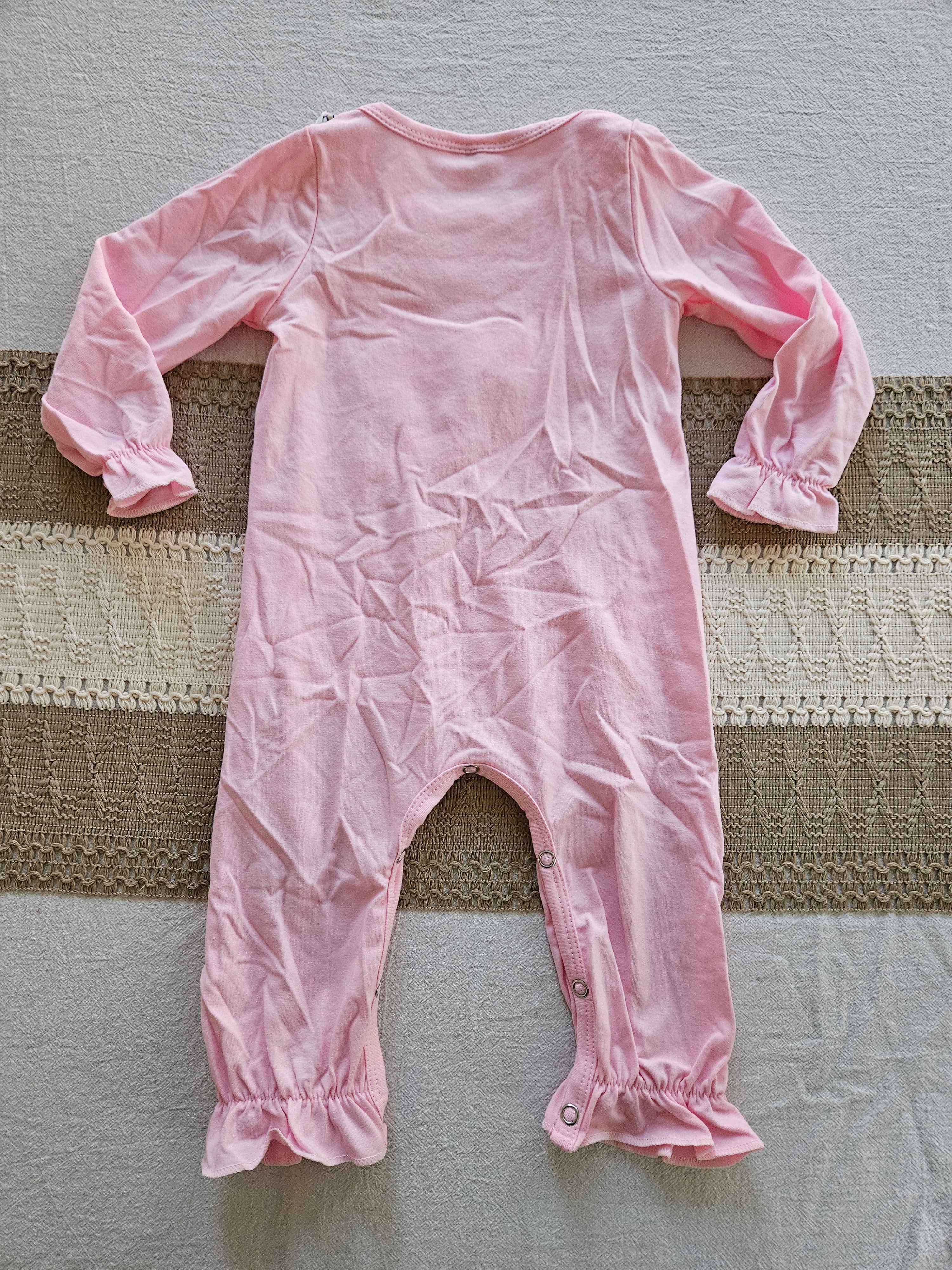 Sassy Kids Pink Floral Bow Applique Romper Sz 6-12M