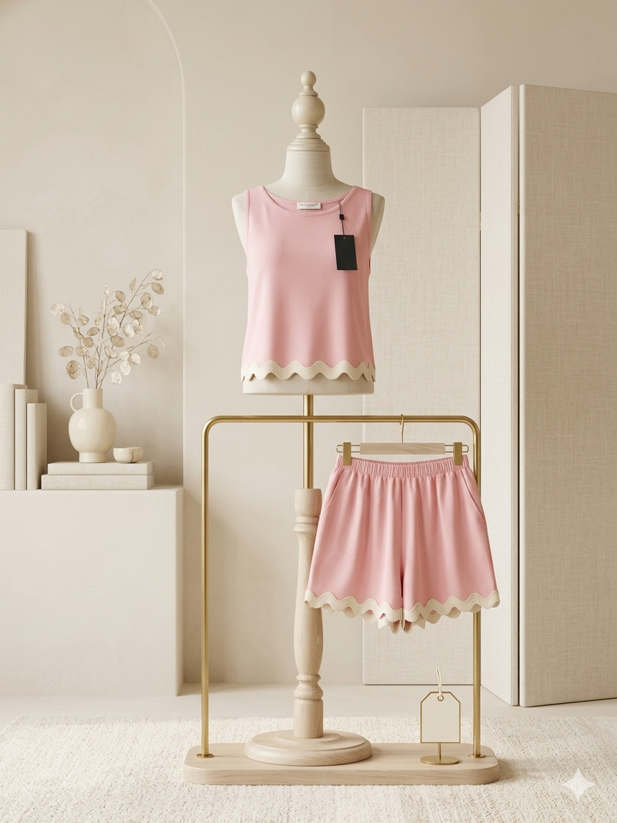 Anna-Kaci Pink Ric-Rac Short Set