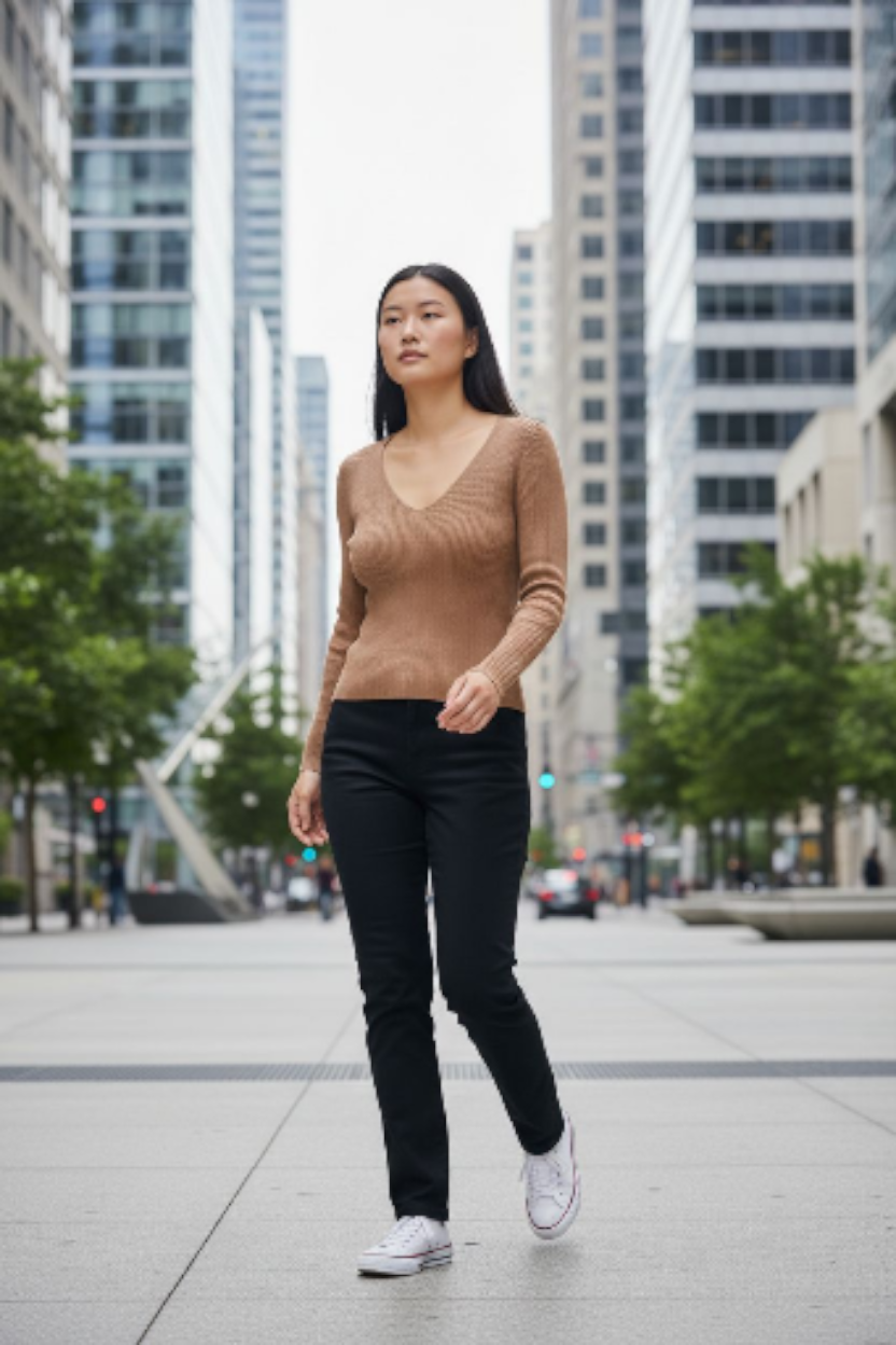 Zara Tan Ribbed Knit V-neck  Blouse Sz Sm