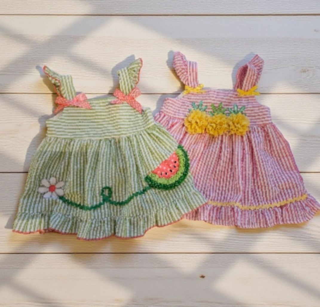 Good Lad Green and Pink Striped Dresses Sz 12M