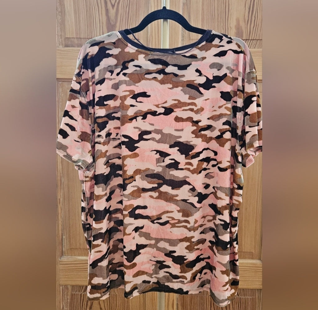 We The Free Textured Velour & Shear Camouflage Top Size Large