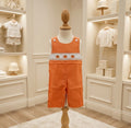 Rylee Faith Designs Orange Pumpkin Smocked Jon Jon | Sizes 3M, 6M, 12M, 18M