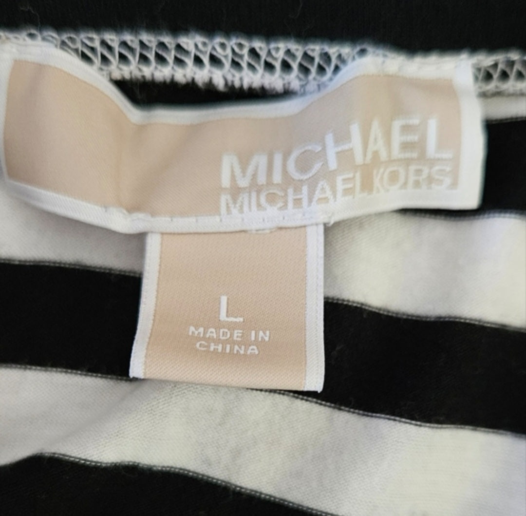 Michael Kors Maxi Blk & White Pull-on Elastic Waist Skirt Sz Large