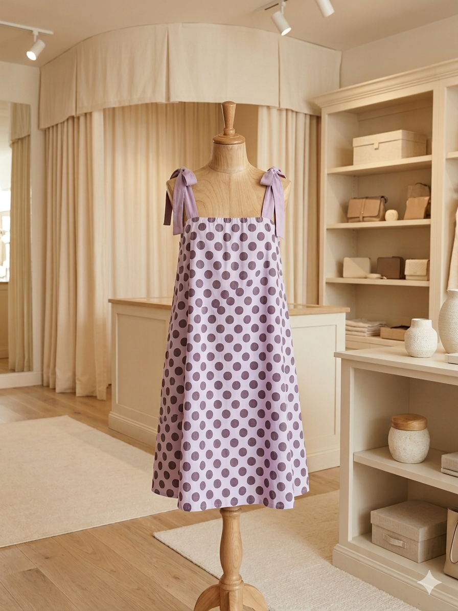 J.NNA Purple Polka Dot A-Line Dress with Pockets Tie Shoulder Mini