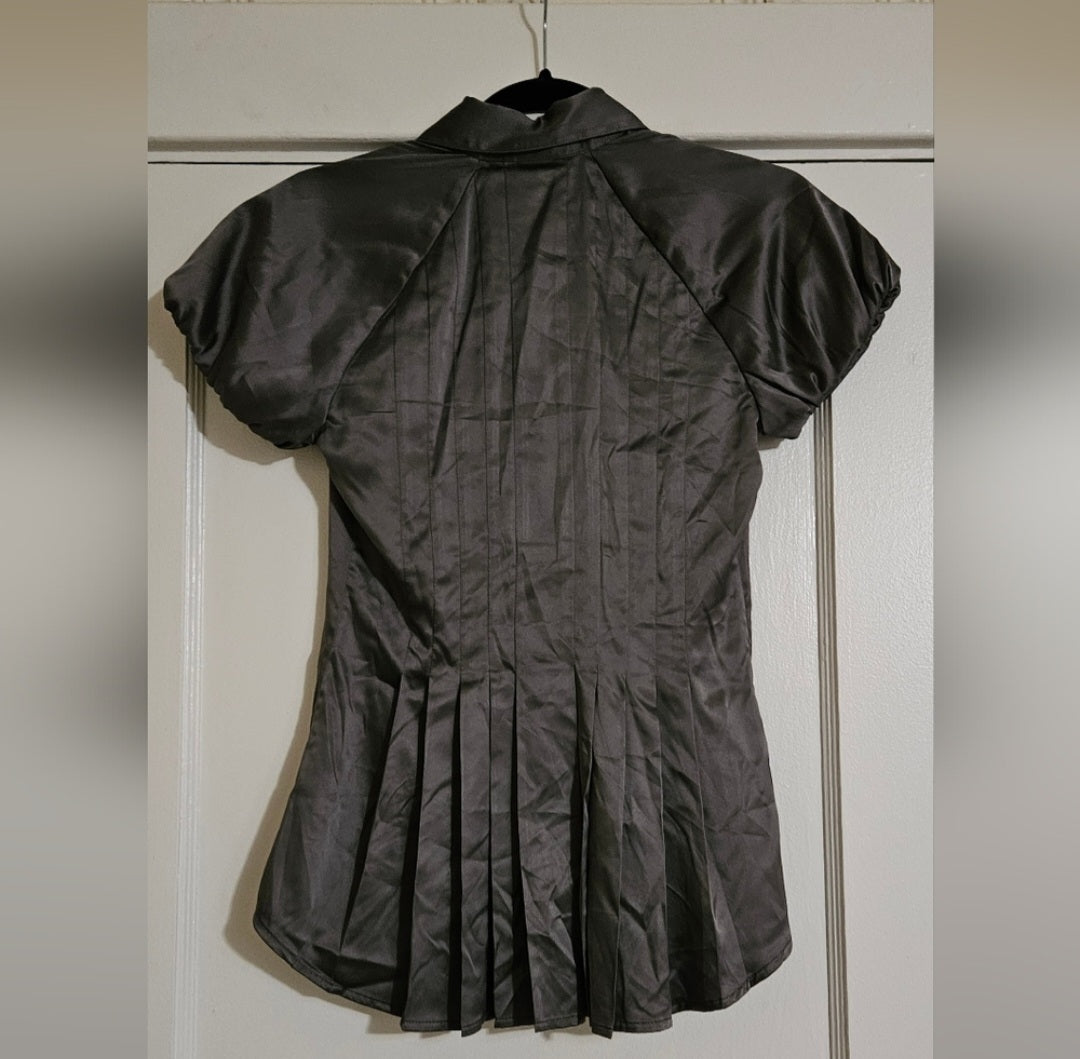 BCBGMAXAZRIA  Silk Fitted Top with Puff Sleeves Size XS Satin
