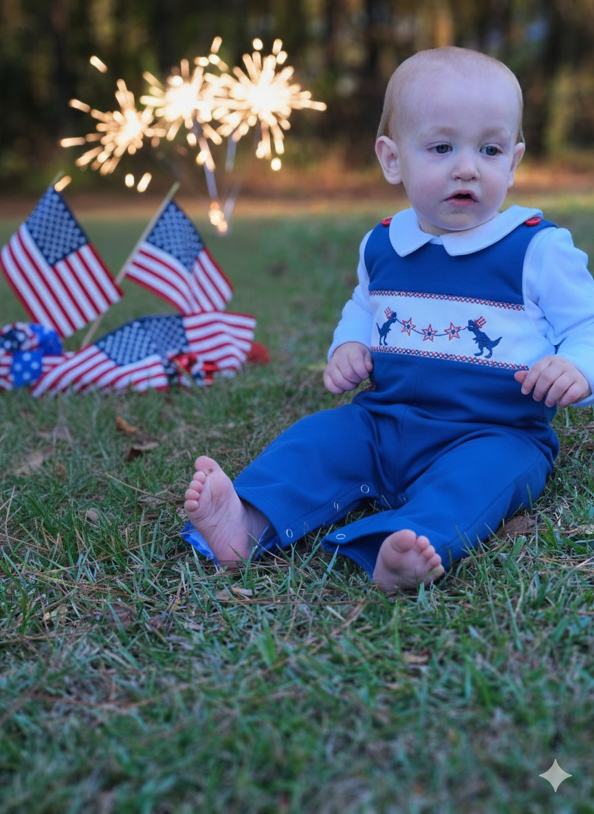 Rylee Faith Designs Dinosaur 4th of July Jon Jon | Boutique Boys Outfit
