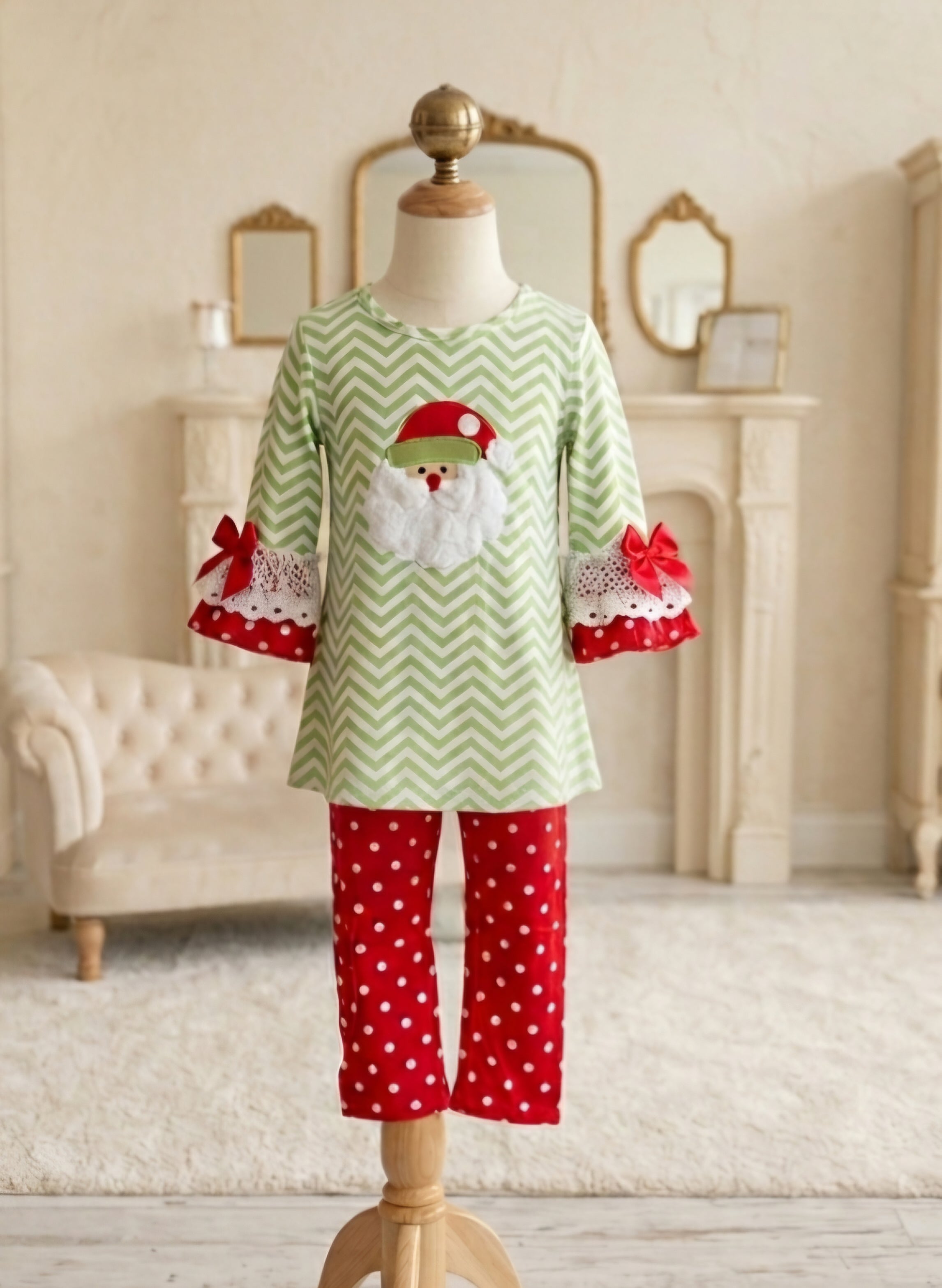 BaaBee Santa Appliqué Top & Polka Dot Leggings Set |