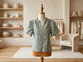 Lovesoft Sage & Silver Textured Puff Sleeve V-Neck Top