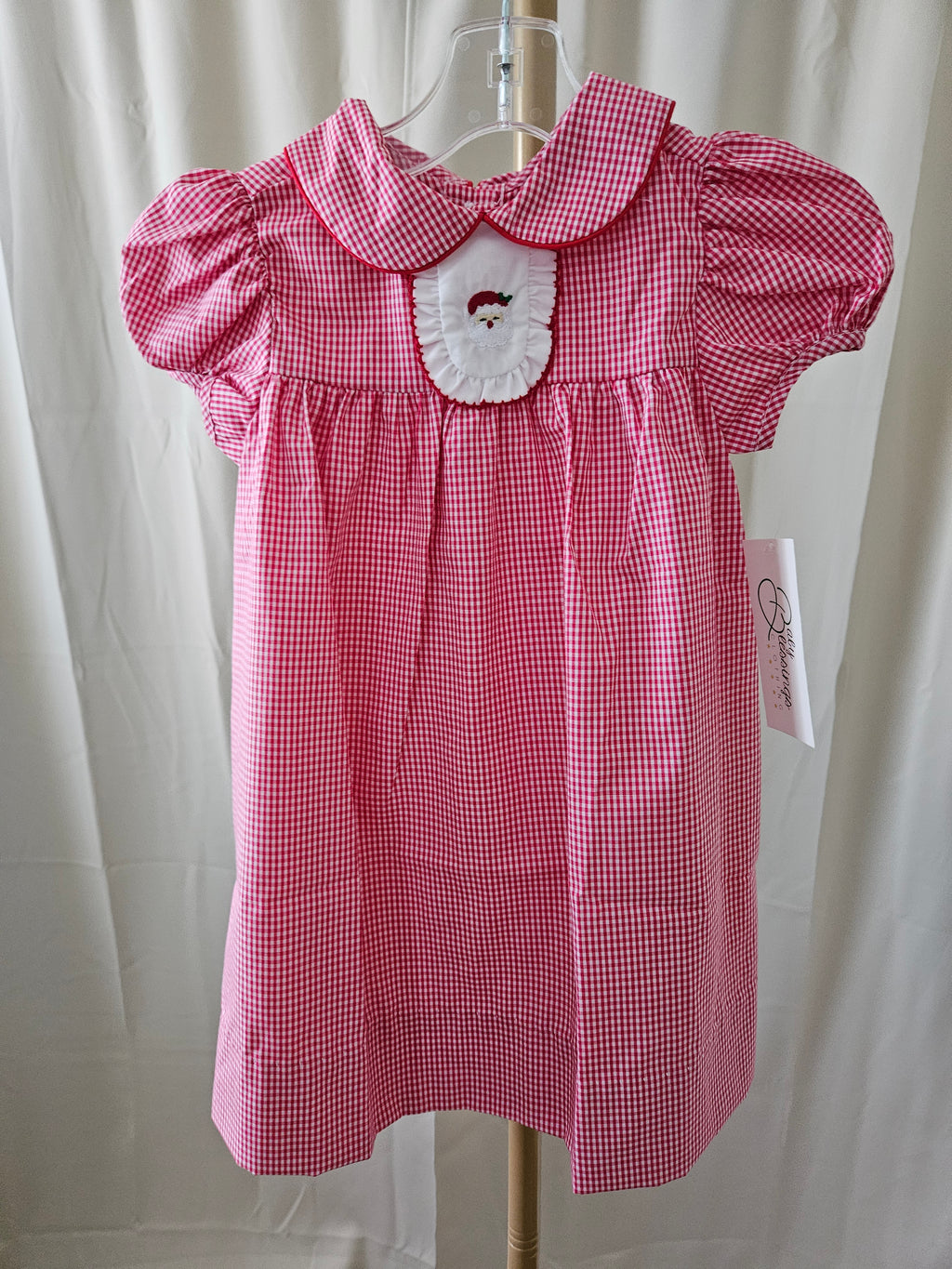 Baby Blessings Embroidered Santa Gingham Dress
