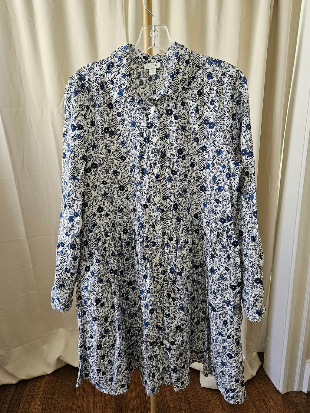 J.Crew Blue & Black Floral Button Front Shirt Dress Size 8