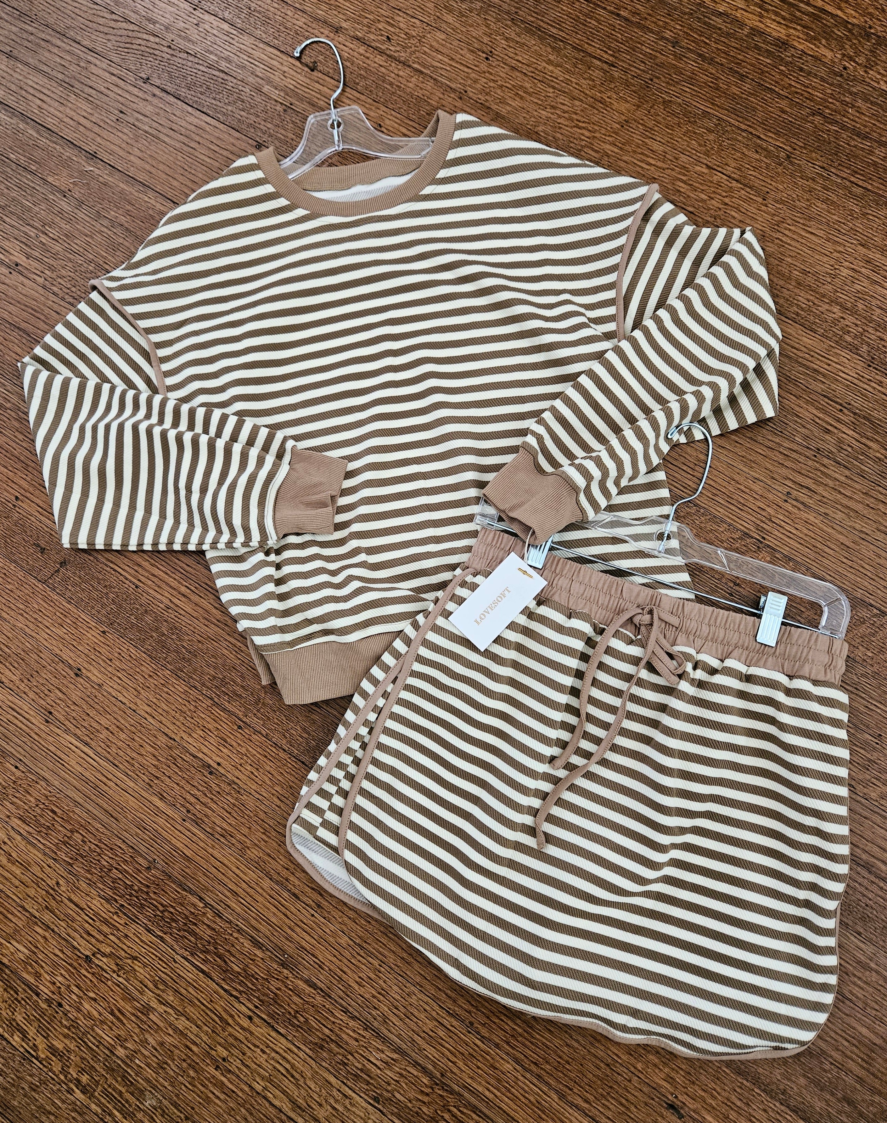 Lovesoft Brown Striped Textured 2pc Mini Skort Set Sz Med