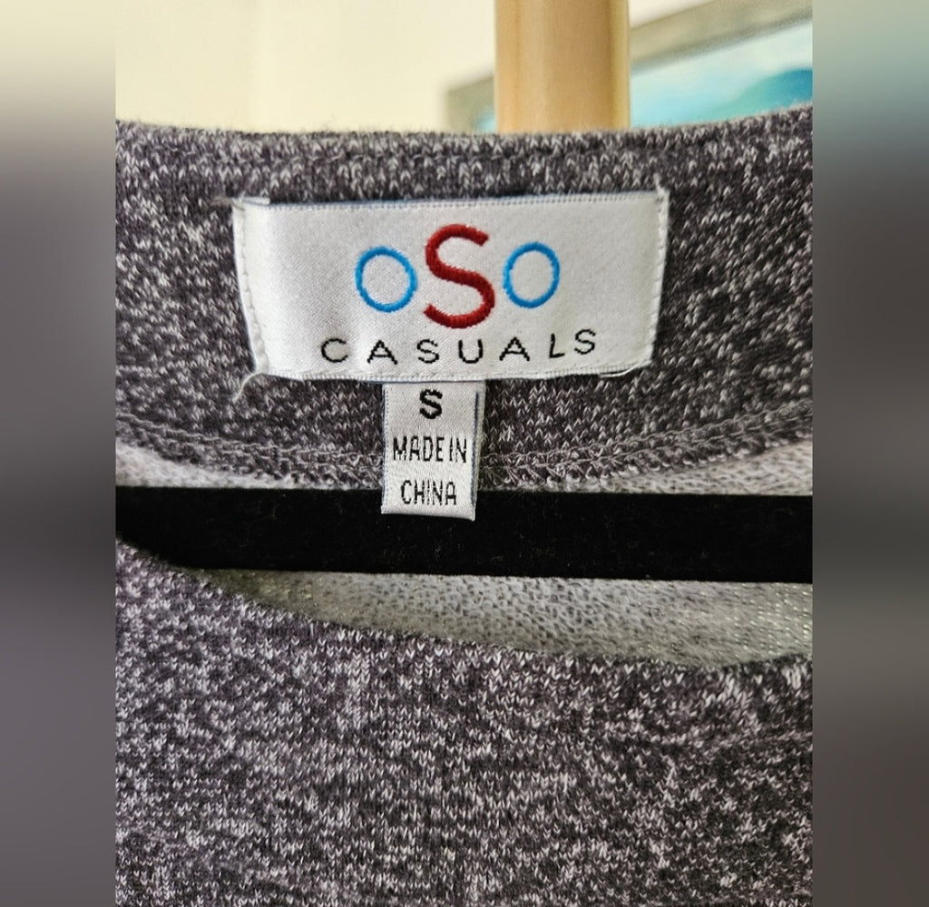 oSo Casuals Gray Lace Trim Blouse Sz S