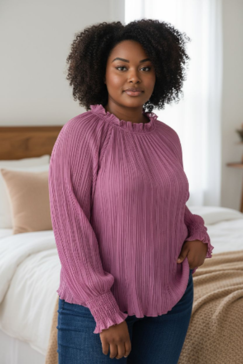 Impressions Mauve Pleated Blouse Sz 2X