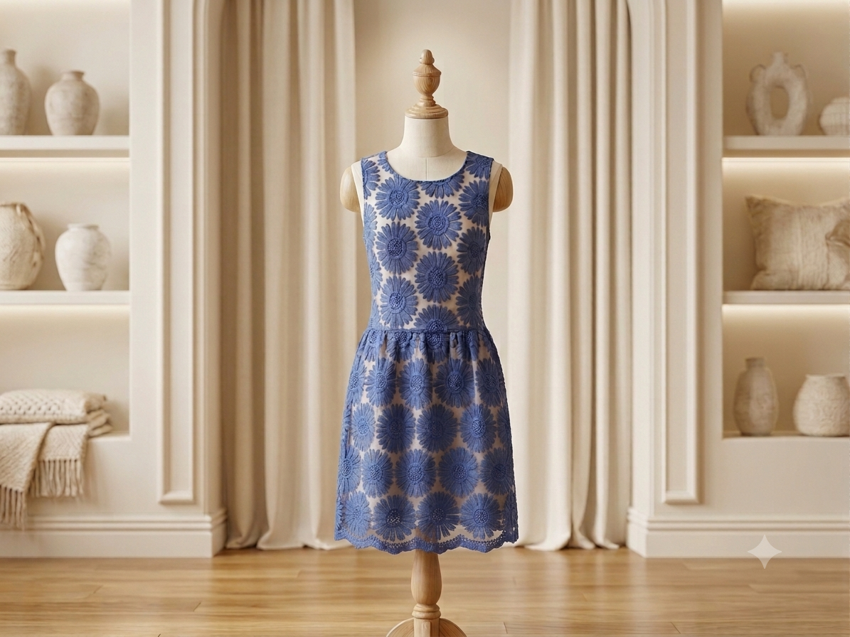 Ellison Royal Blue Daisy Peekaboo Sleeveless Dress Size Small