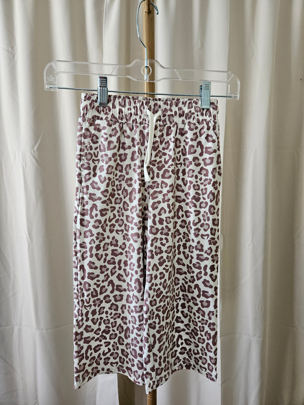 Millie Loves Lily Off White Ribbed Flutter Sleeve Top & Leopard Wide Leg Pant Set | Sizes 4, 5, 6