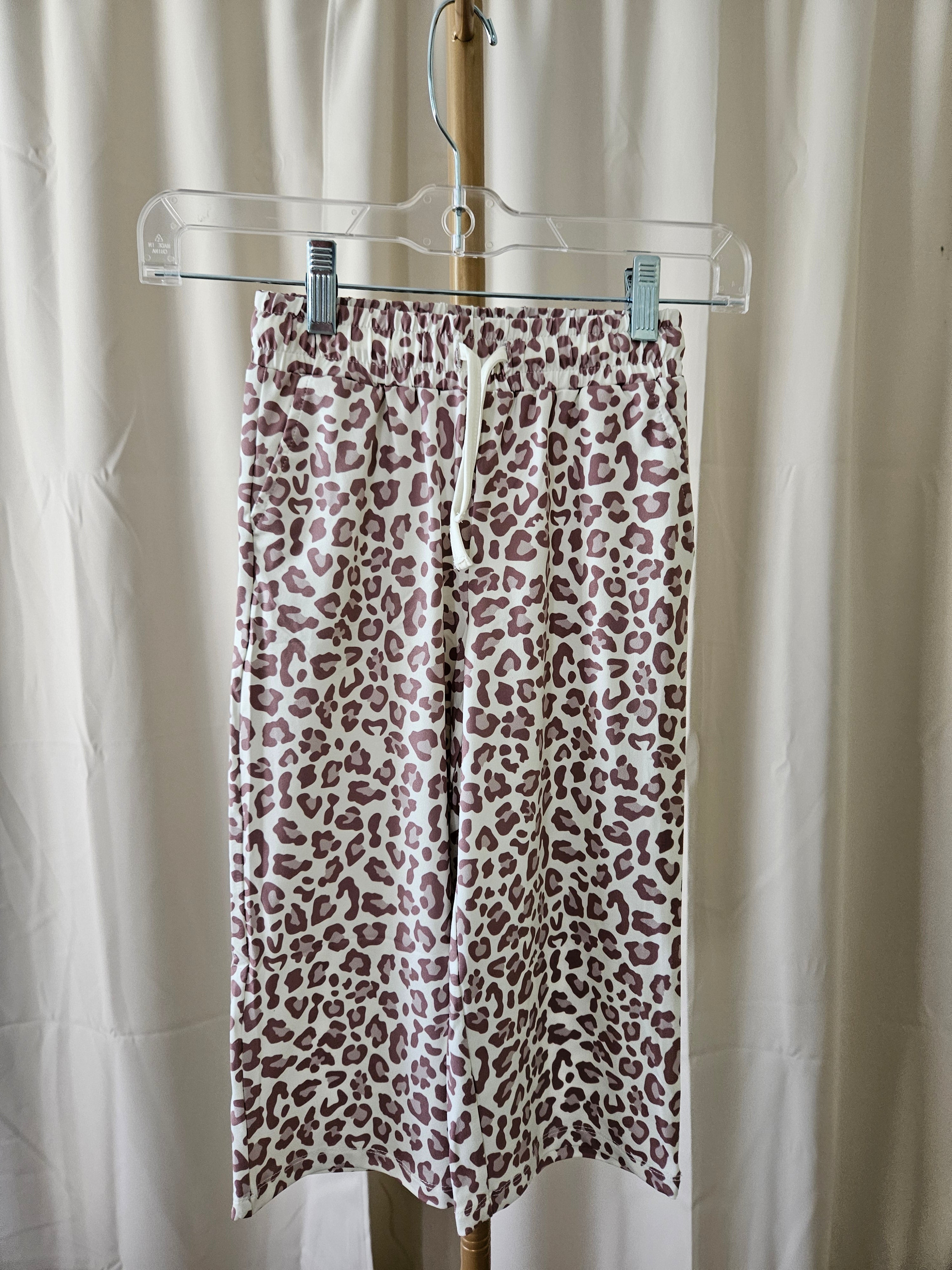 Millie Loves Lily Off White Ribbed Flutter Sleeve Top & Leopard Wide Leg Pant Set | Sizes 4, 5, 6