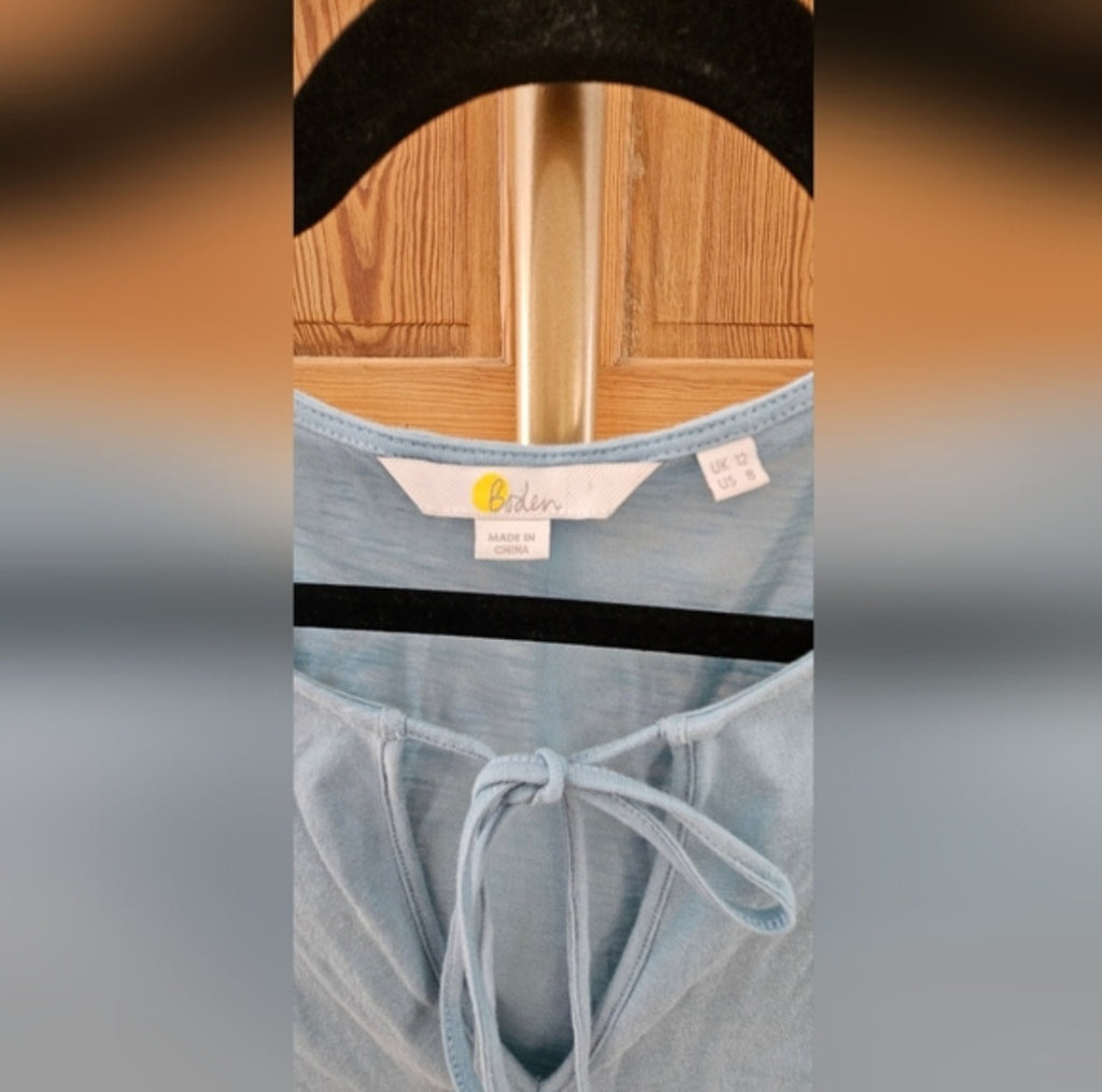 Boden Ayla Flounce Tie Front Top with Lace Trim Size 8