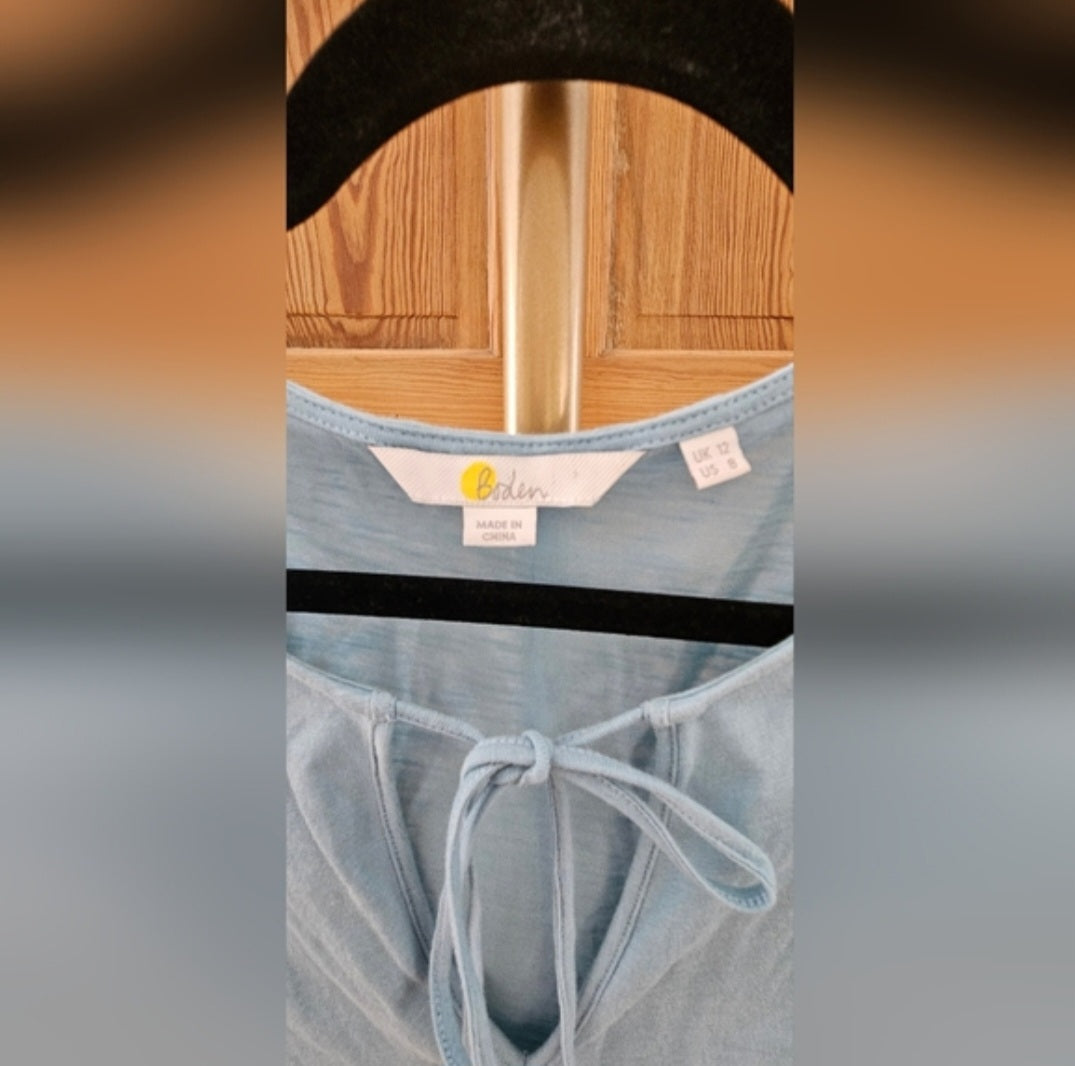 Boden Ayla Flounce Tie Front Top with Lace Trim Size 8