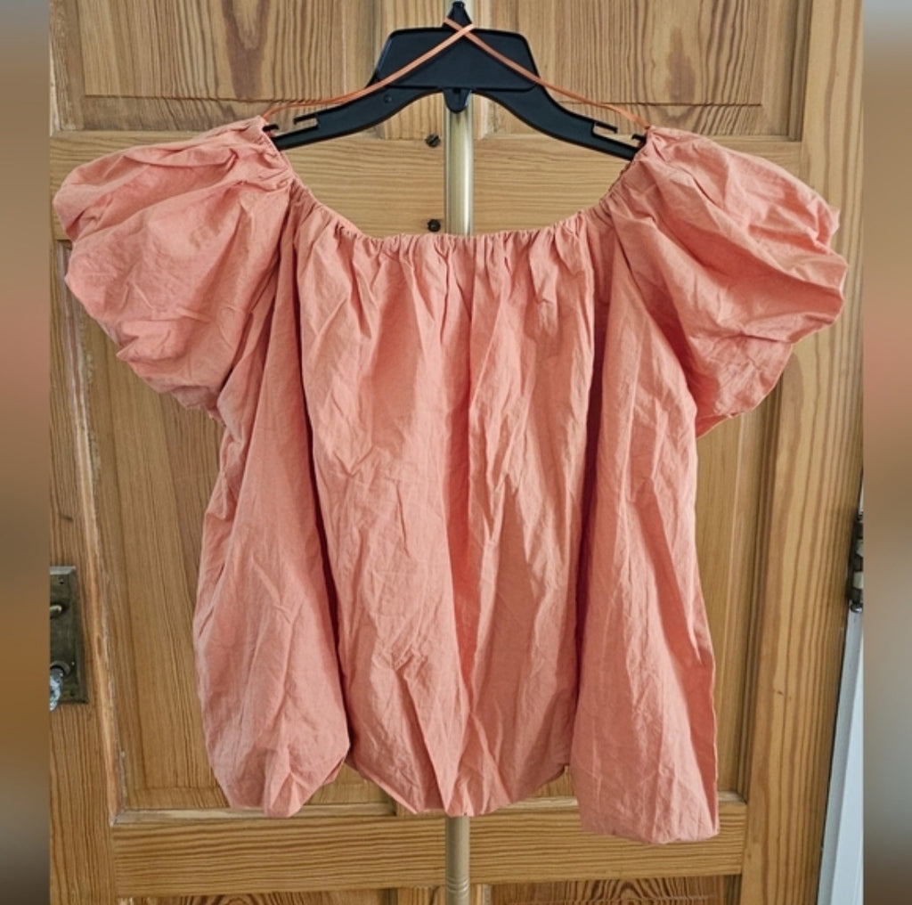 Heyson Apricot Puff Cropped Blouse Size Large