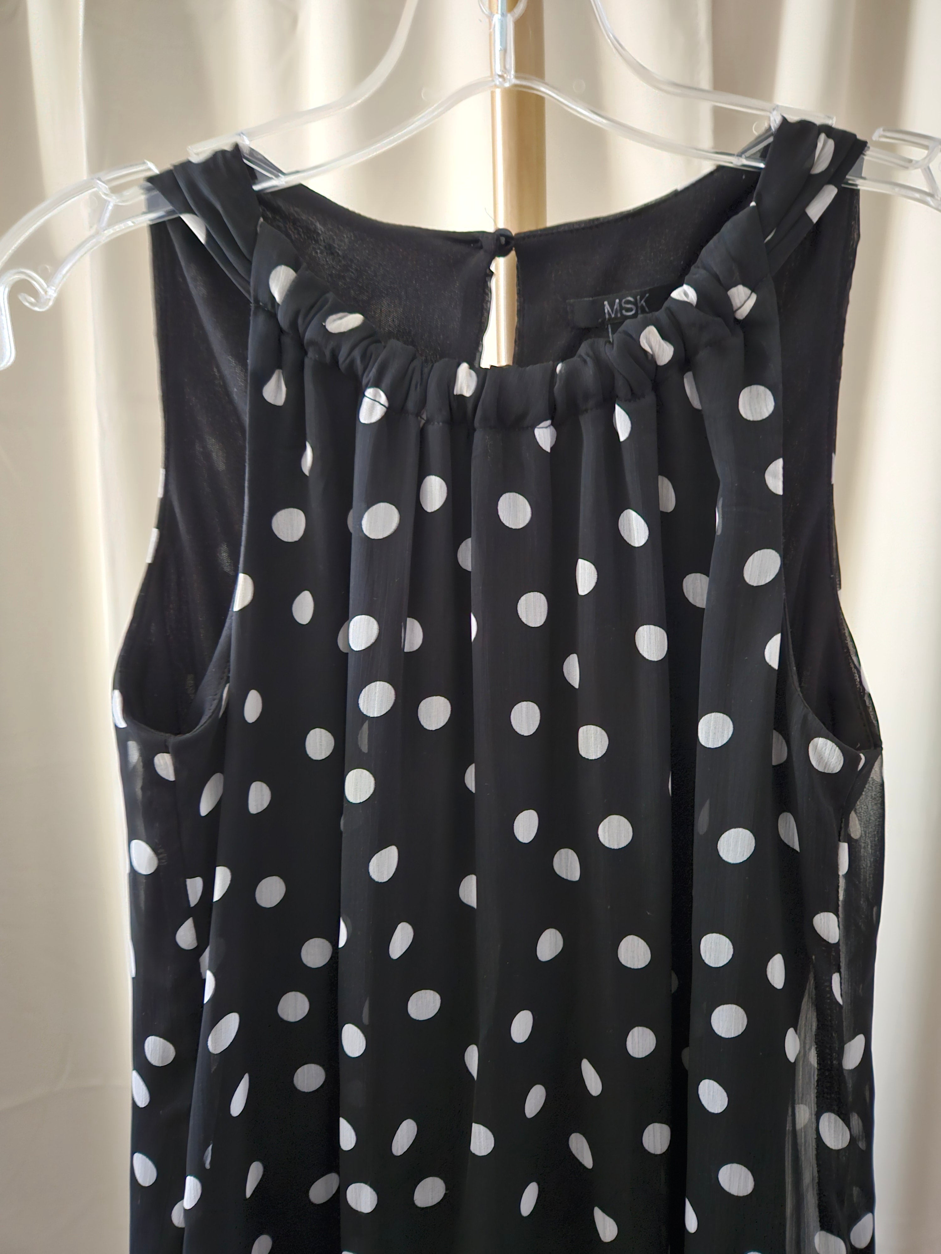 MSK Black & White Polka Dot Mini Dress Size 6 Sheer Overlay Keyhole Back