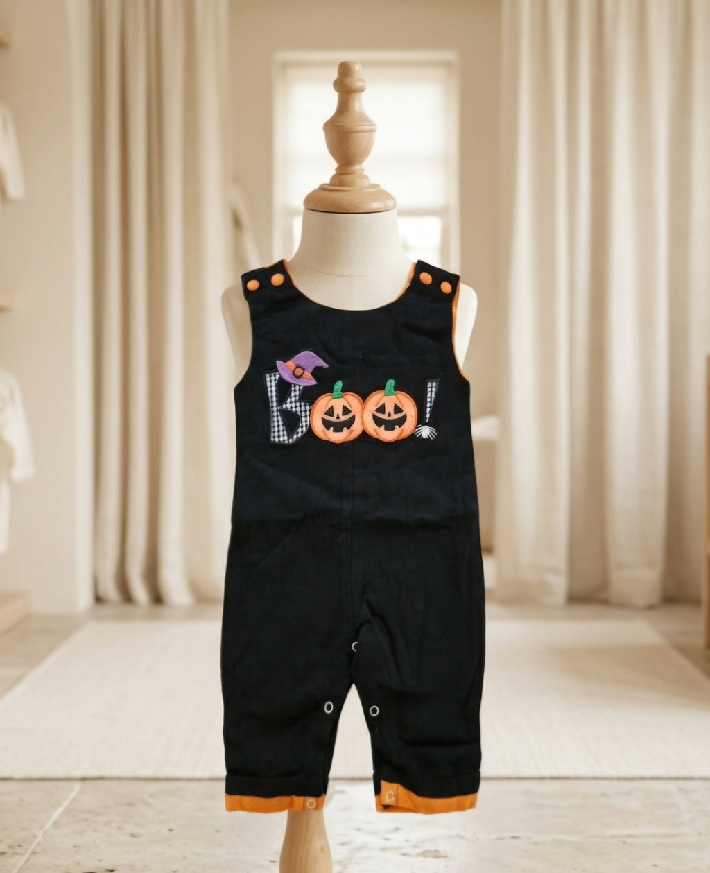 Lil Cactus Halloween BOO Appliqué Overalls