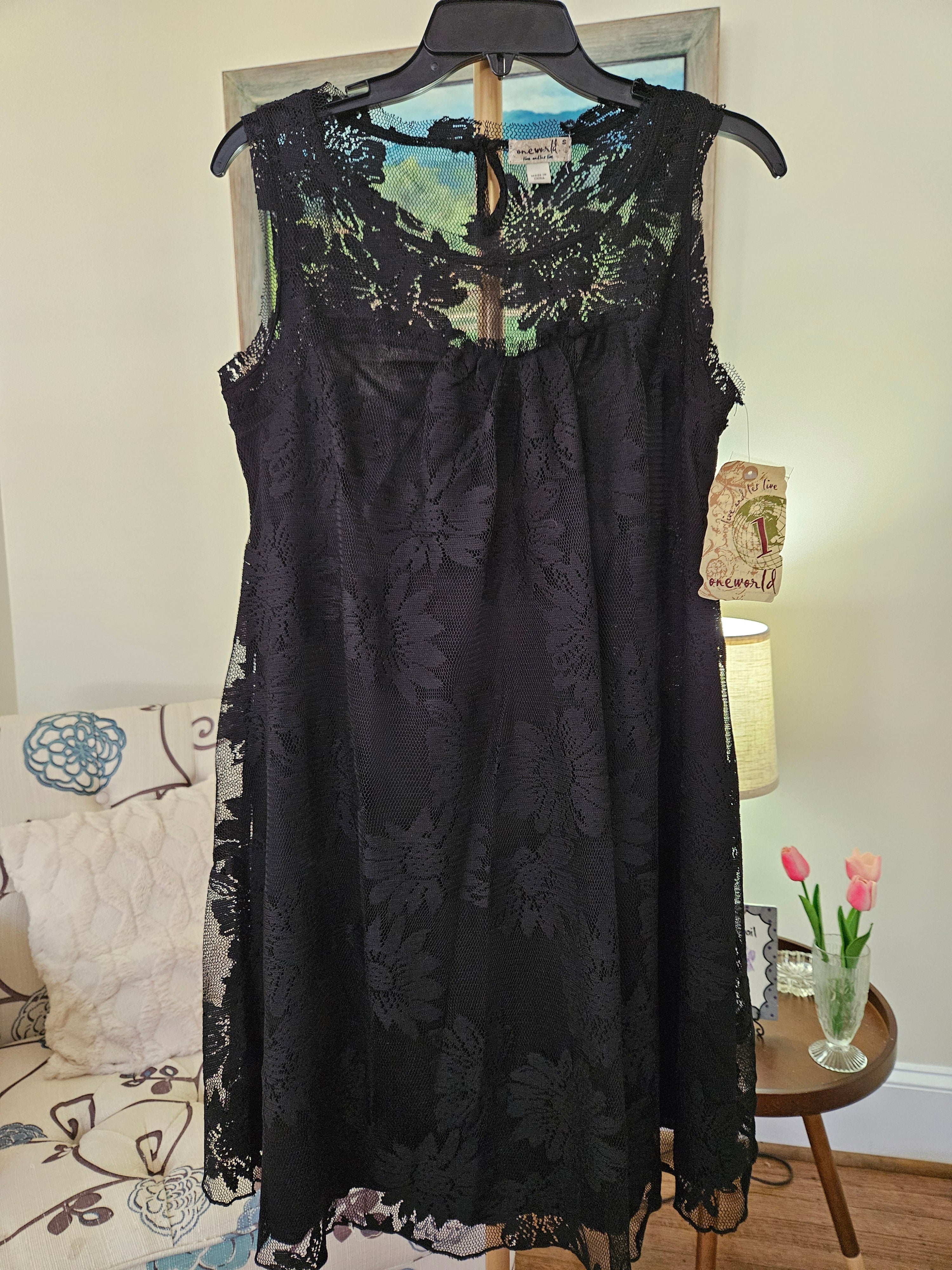 ONE WORLD Black Lace Dress Sz Sm