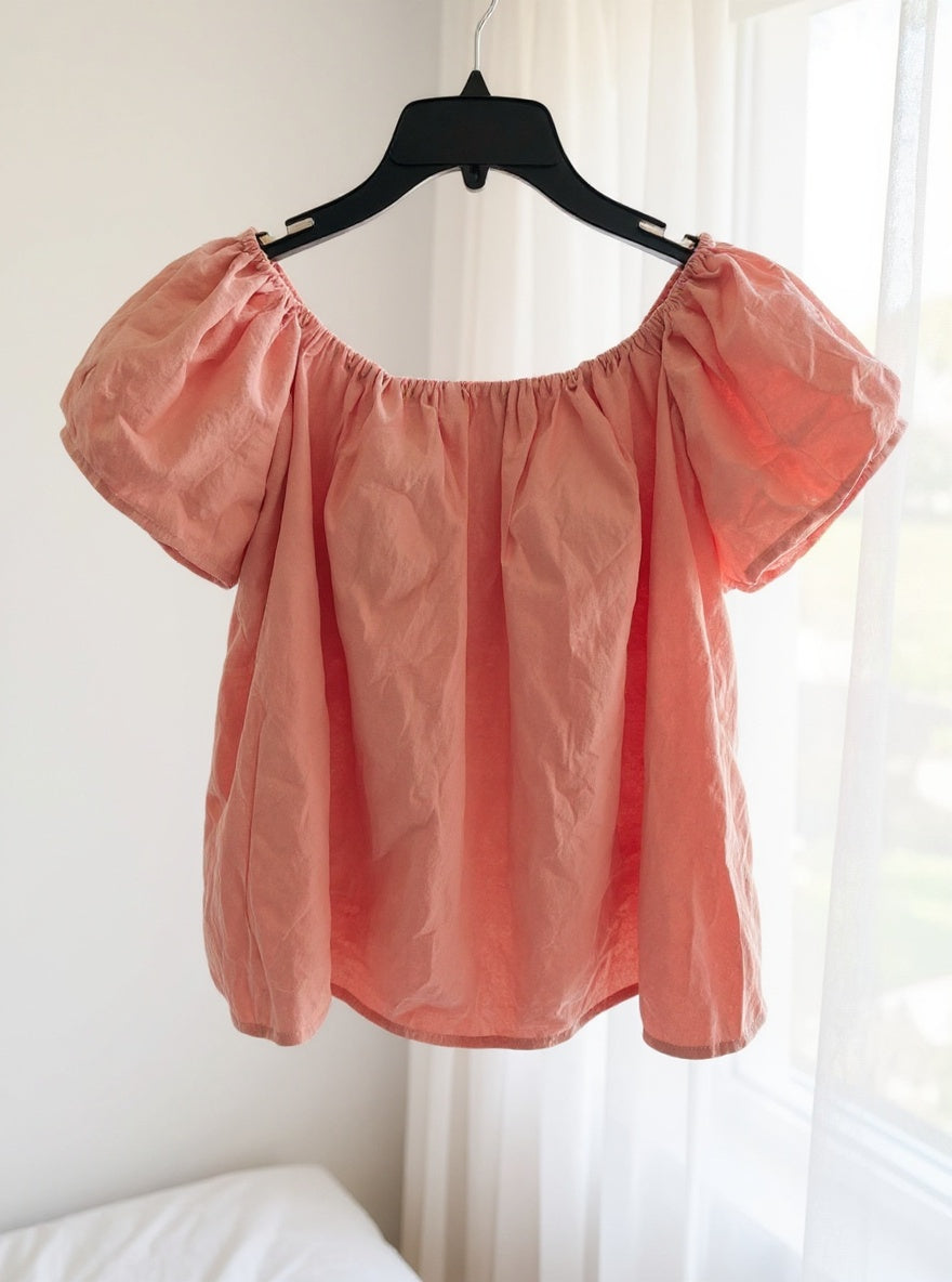 Heyson Apricot Puff Cropped Blouse Size Large