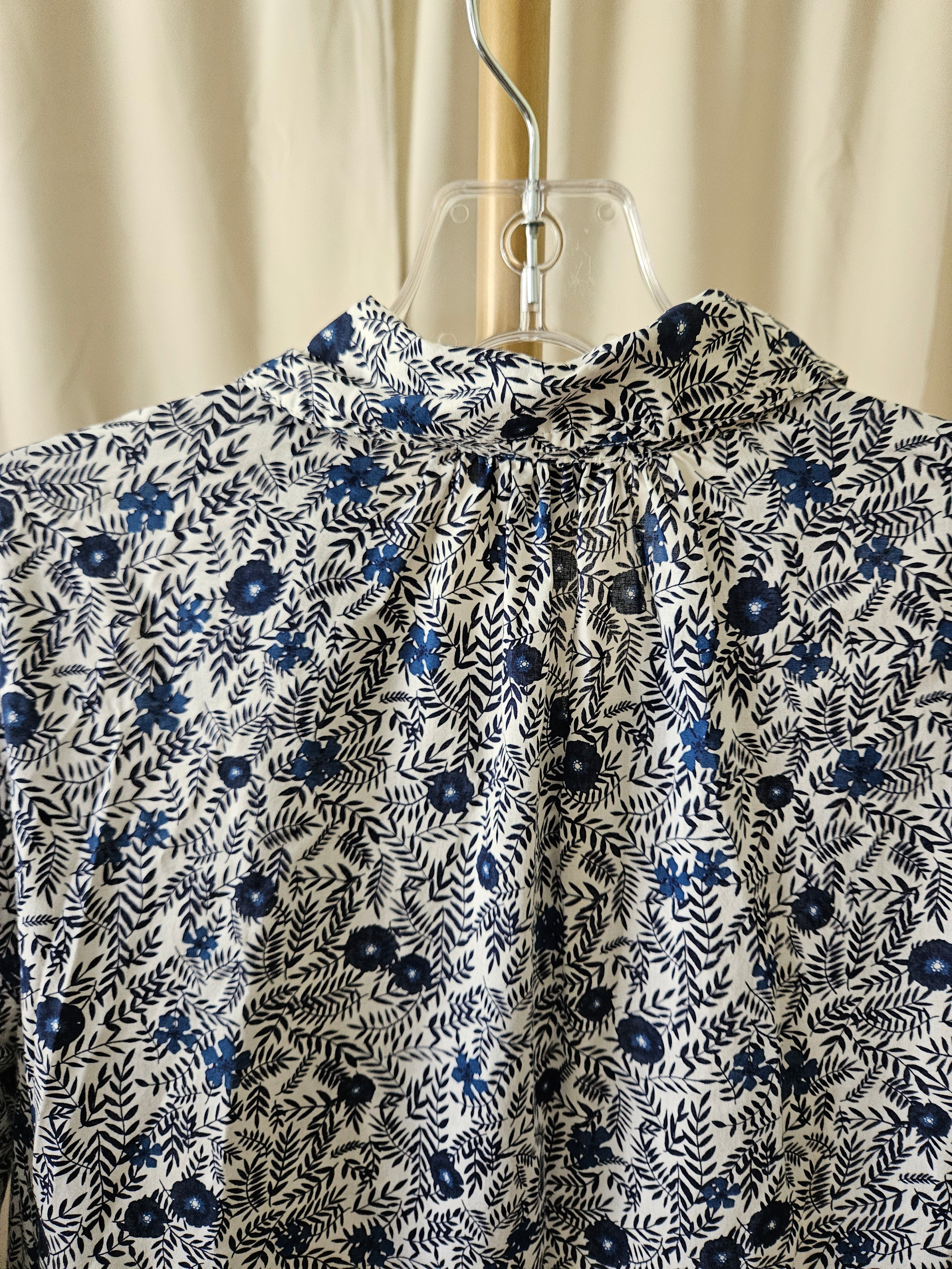 J.Crew Blue & Black Floral Button Front Shirt Dress Size 8