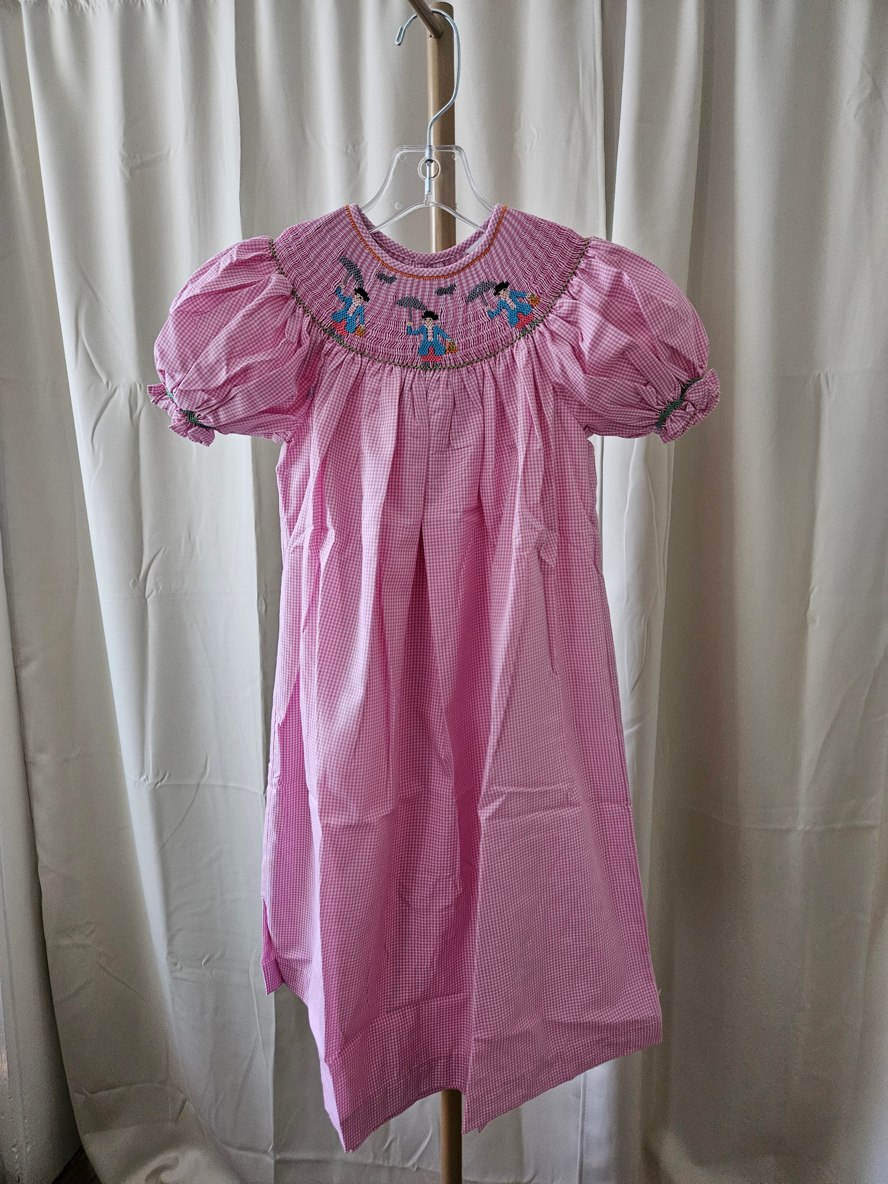 Mom & Me Girls Sz 5 Pink & White Gingham Mary Poppins Smocked Bishop Dress