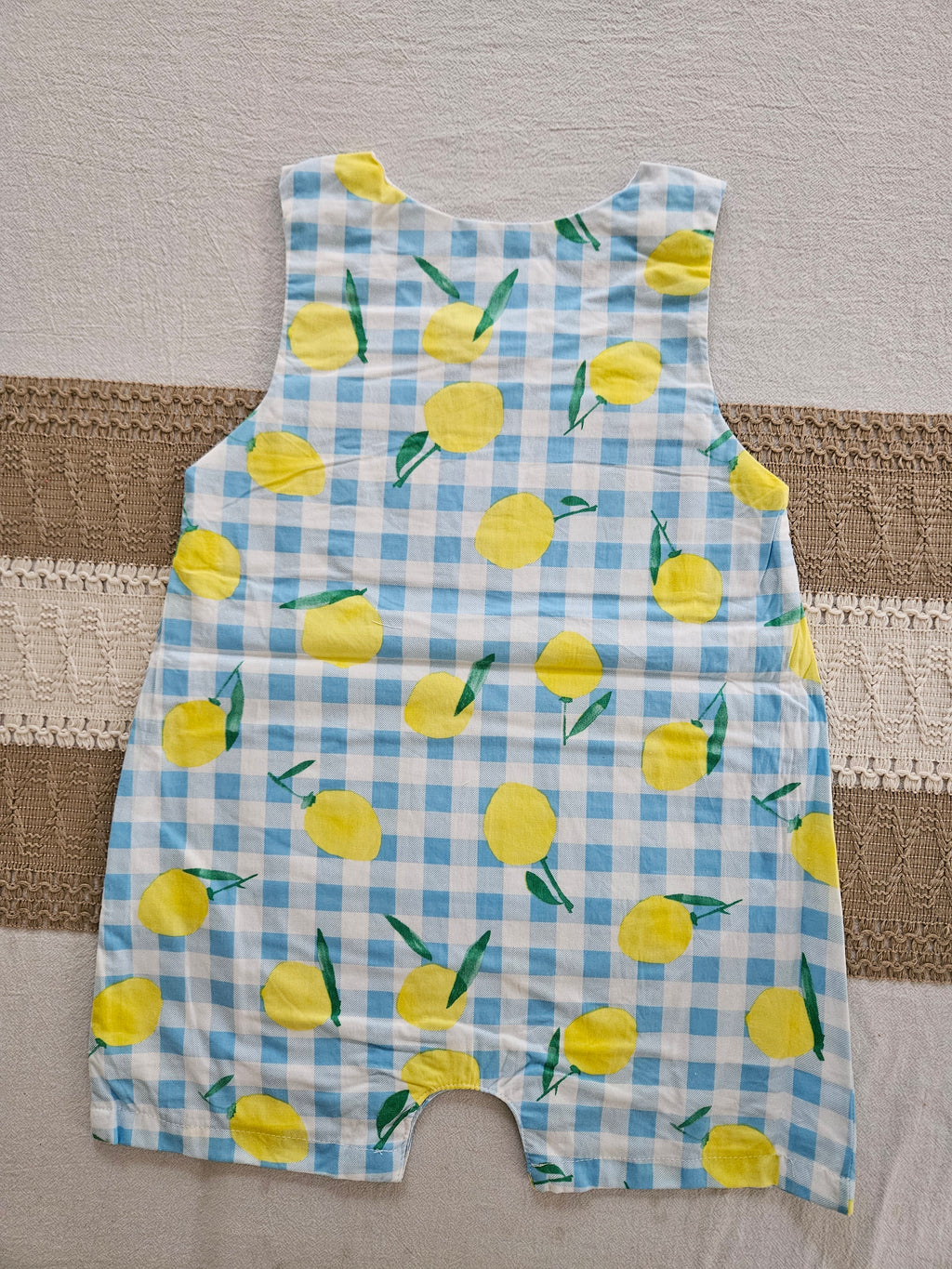 Lil Cactus Blue & White Gingham Lemon Smocked Jon Jon | Size 3T