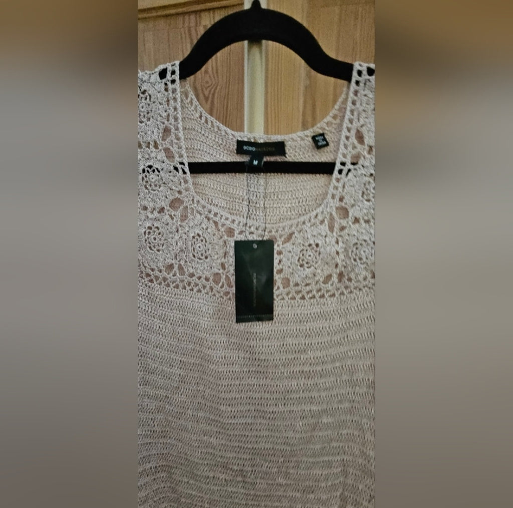 NWT BCBG MAXAZRIA Fine Crochet Goldtone Longsleeve Sweater w/Bell Sleeves Size M