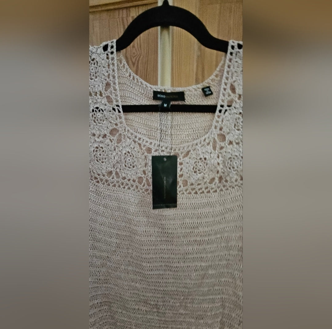 NWT BCBG MAXAZRIA Fine Crochet Goldtone Longsleeve Sweater w/Bell Sleeves Size M