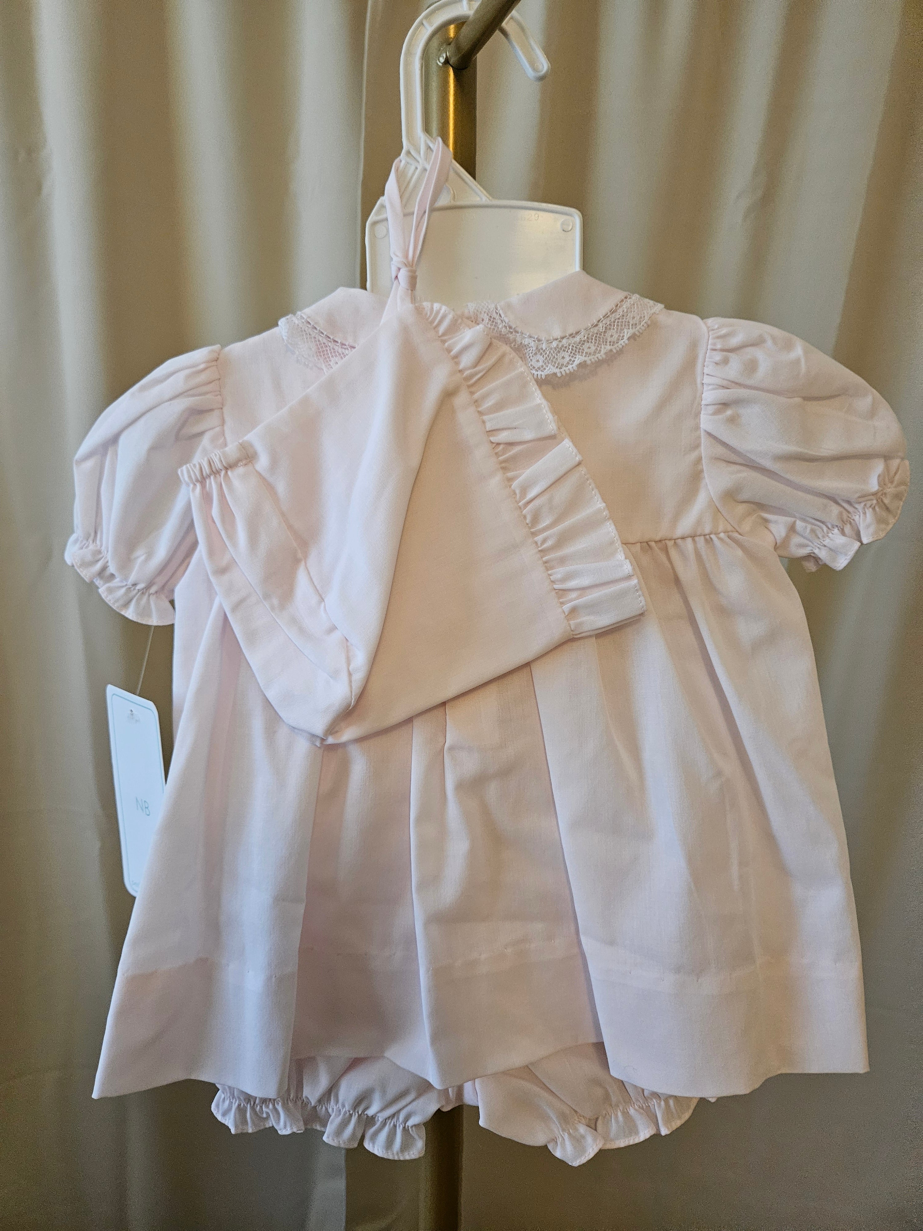 Petit Ami Pink Floral Smocked Baby Dress Set with Bonnet