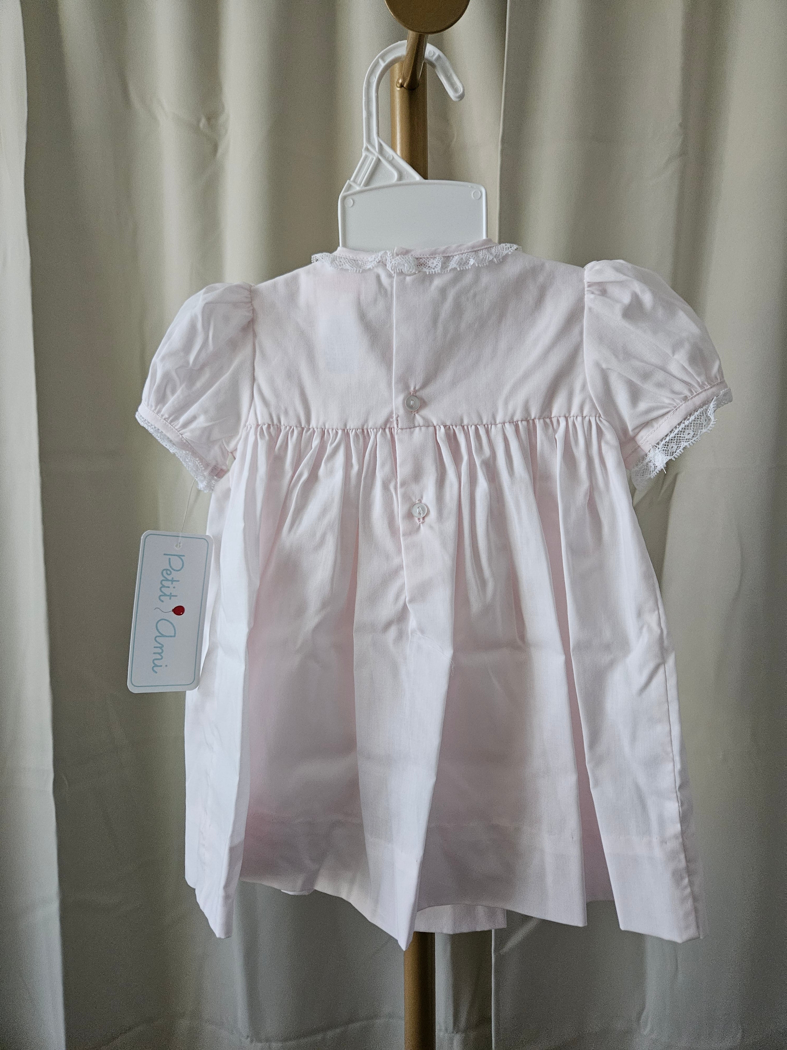 Petit Ami Heirloom Pink Fully Smocked Dress w/ French Lace