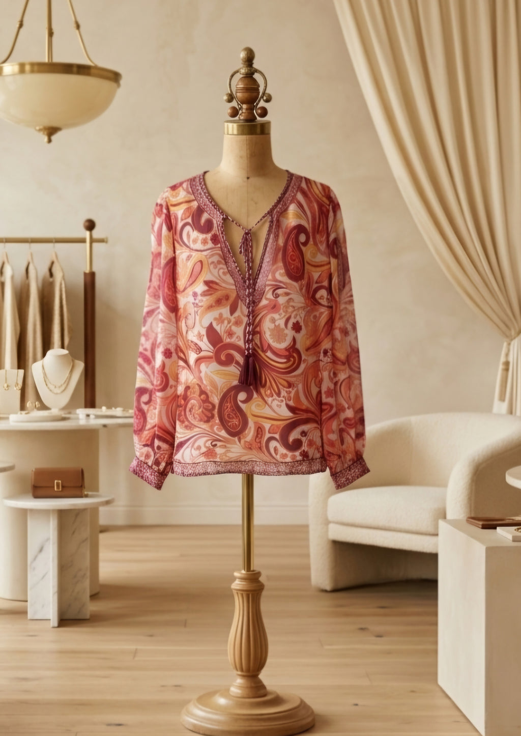 Flying Tomato Sheer Printed Ivory & Purple Top – Sz Sm, Med, Lg