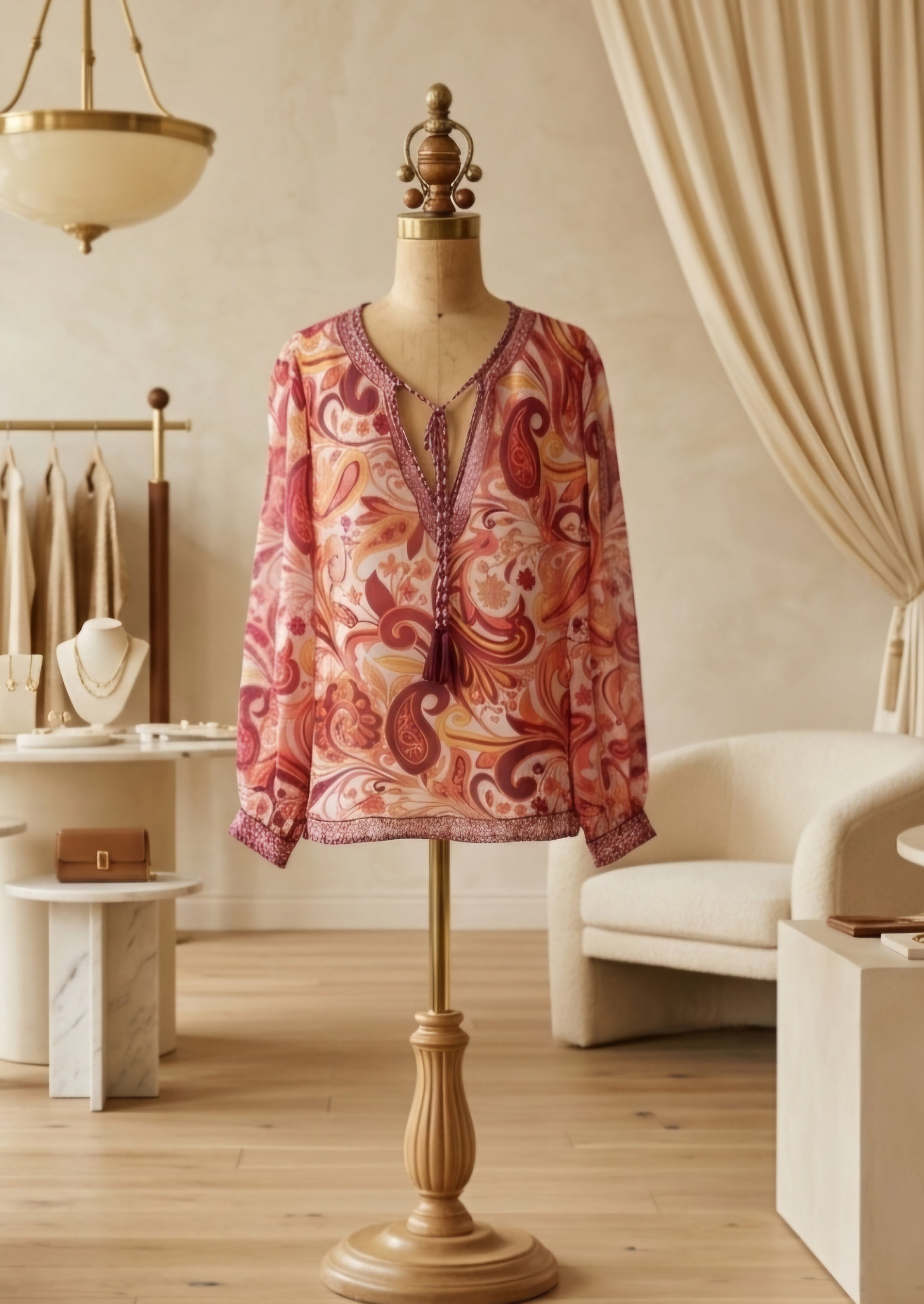 Flying Tomato Sheer Printed Ivory & Purple Top – Sz Sm, Med, Lg