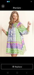 J.NNA Multi-Pattern Tunic Dress with Sheer Sleeves & Pockets |