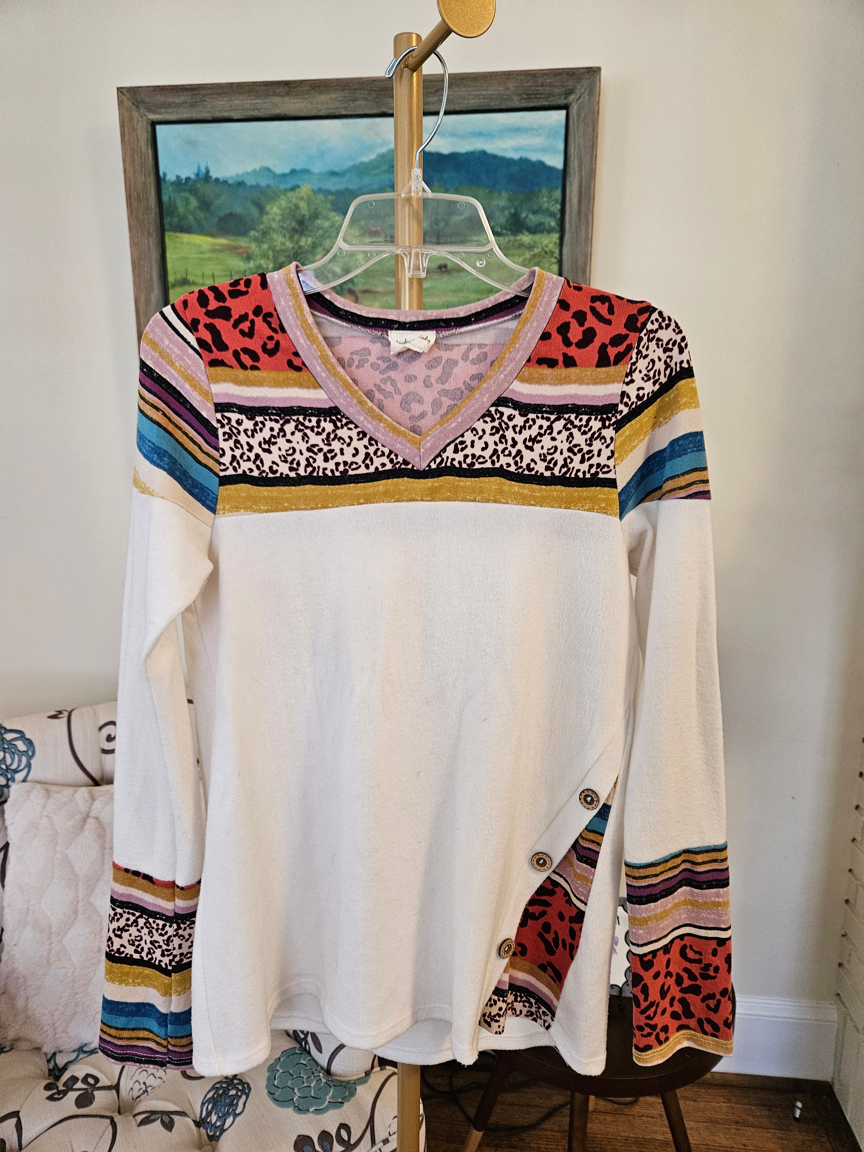 Lovely Melody Multicolor Patterned Blouse Sz Sm