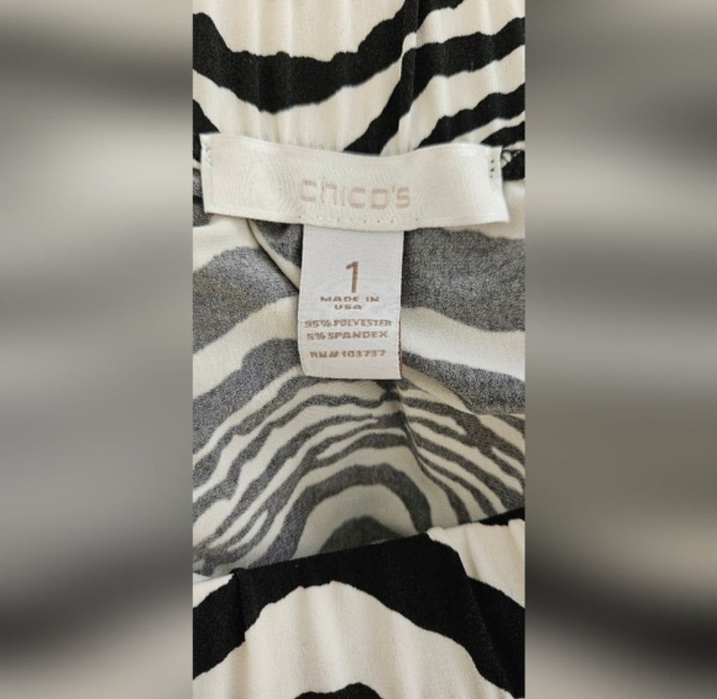 Chico's Blk & White Pull-on Elastic Waist Skirt Size 1 (US SZ 8)