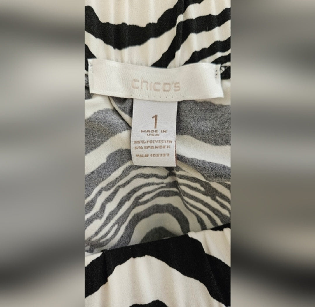 Chico's Blk & White Pull-on Elastic Waist Skirt Size 1 (US SZ 8)