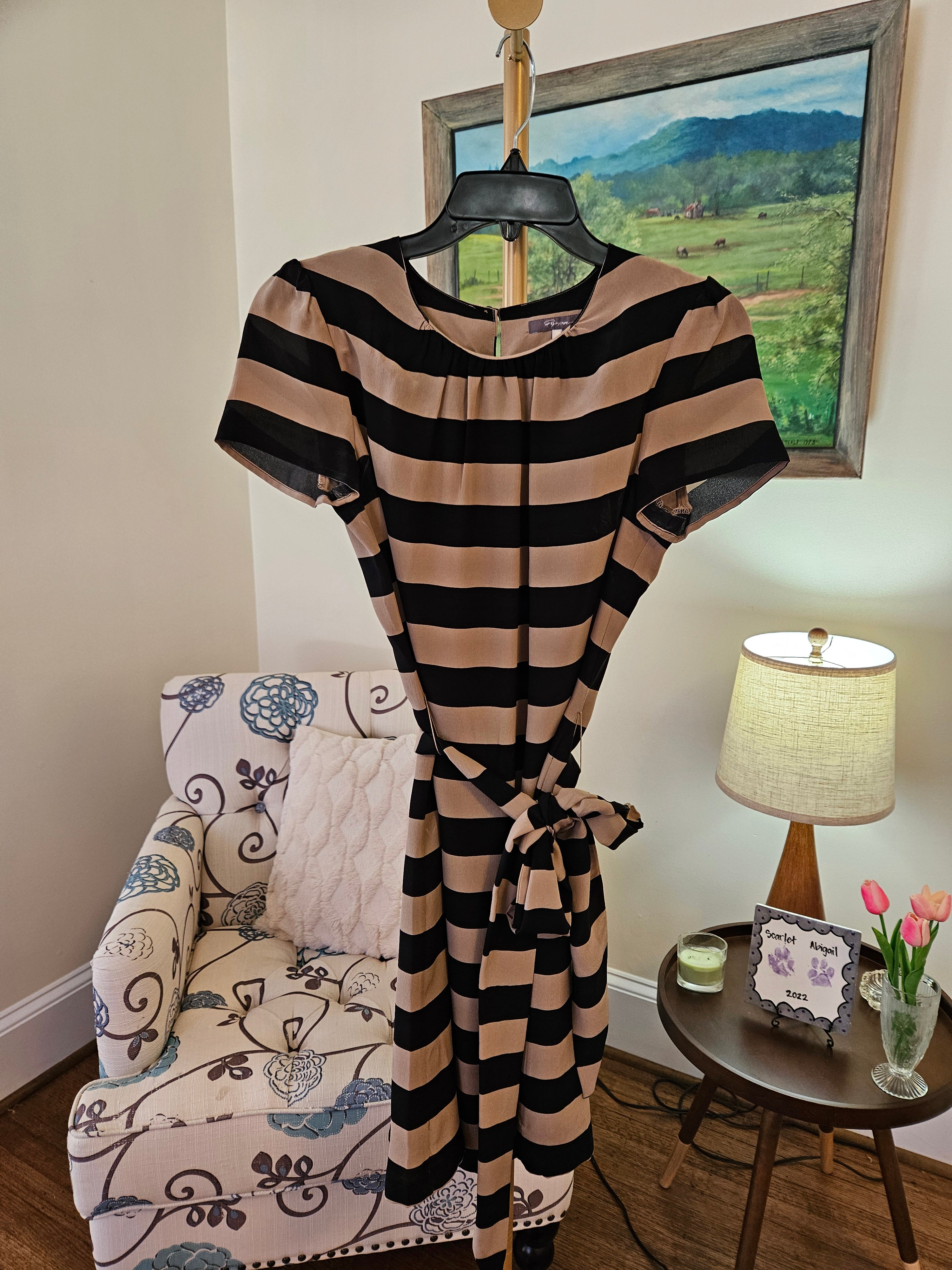 Pippa Brown & Black Stripped Dress With Tie At Waist Sz 2