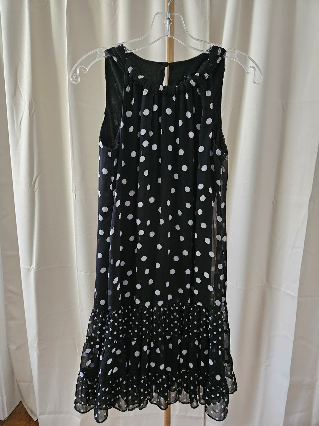 MSK Black & White Polka Dot Mini Dress Size 6 Sheer Overlay Keyhole Back