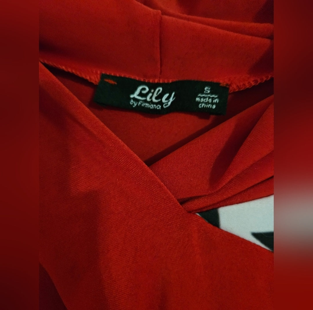 Lily Criss Cross Blk & Red Mini Dress with Keyhole Front Size small