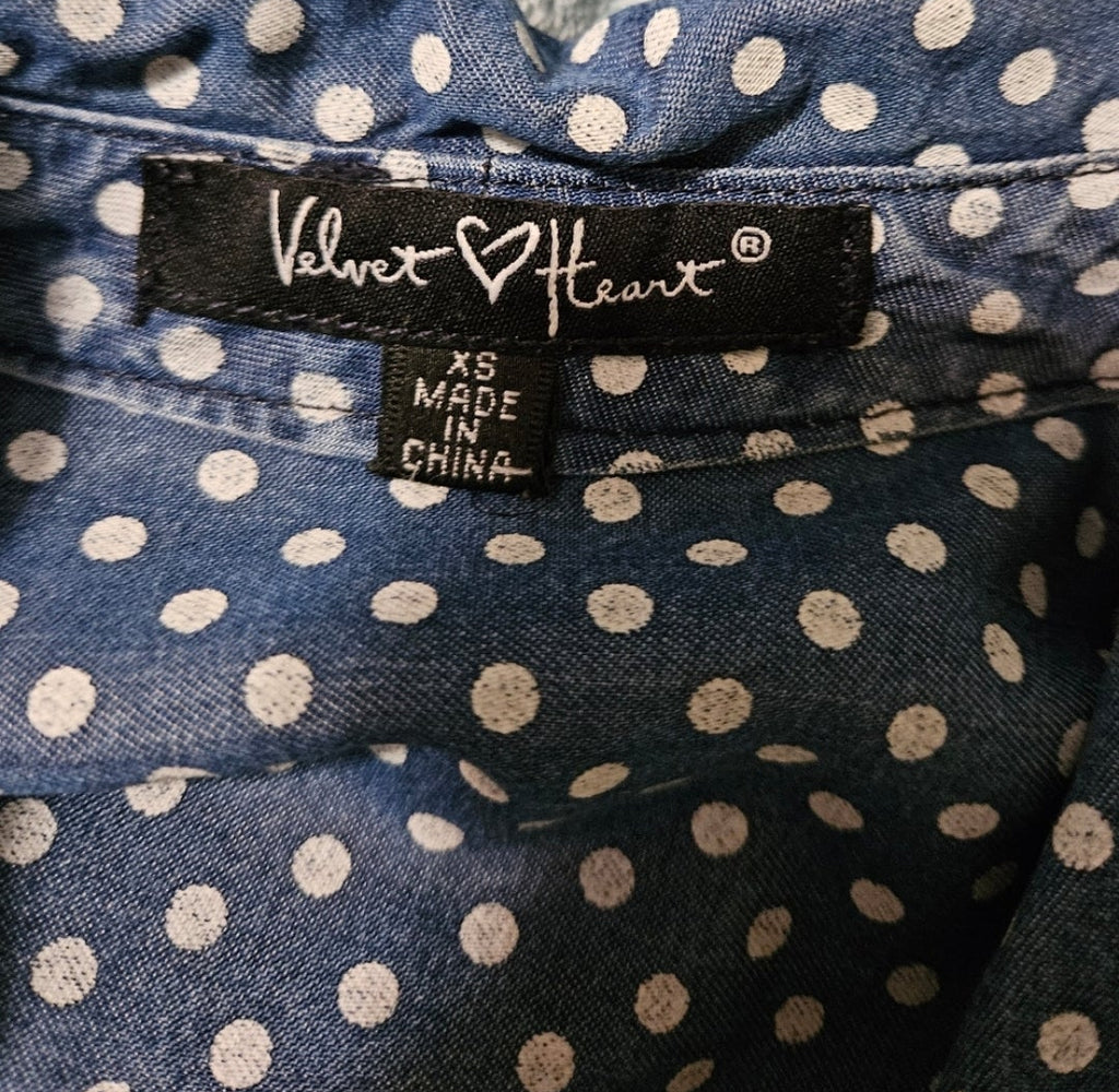 Denim and White Polk a dot mini dress. Size XSmall