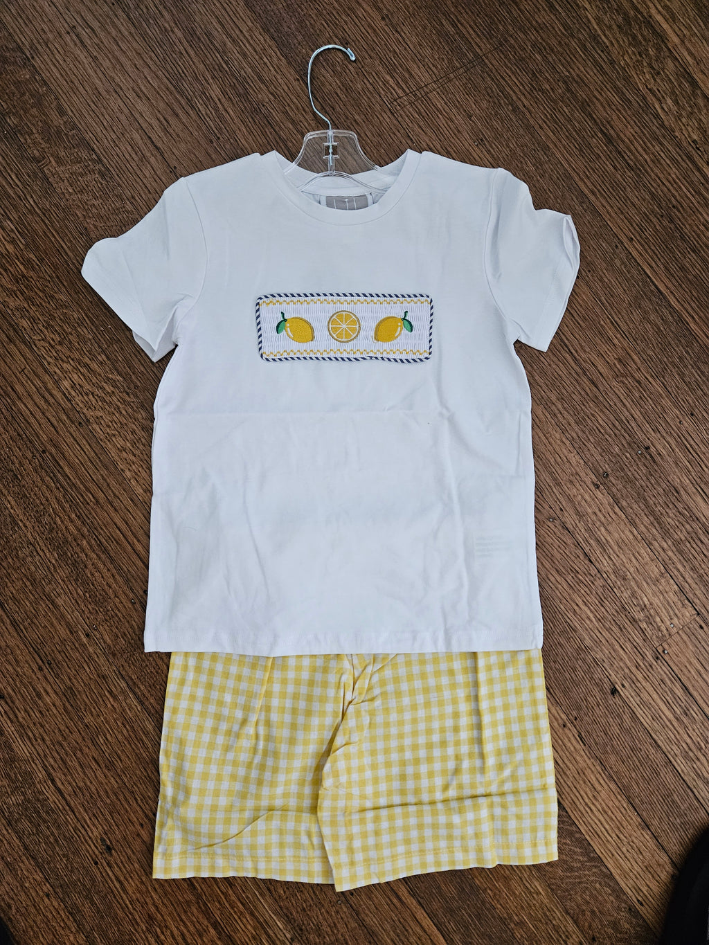 Lil Cactus White Smocked Lemons & Yellow Gingham Shorts Set Size 6Y