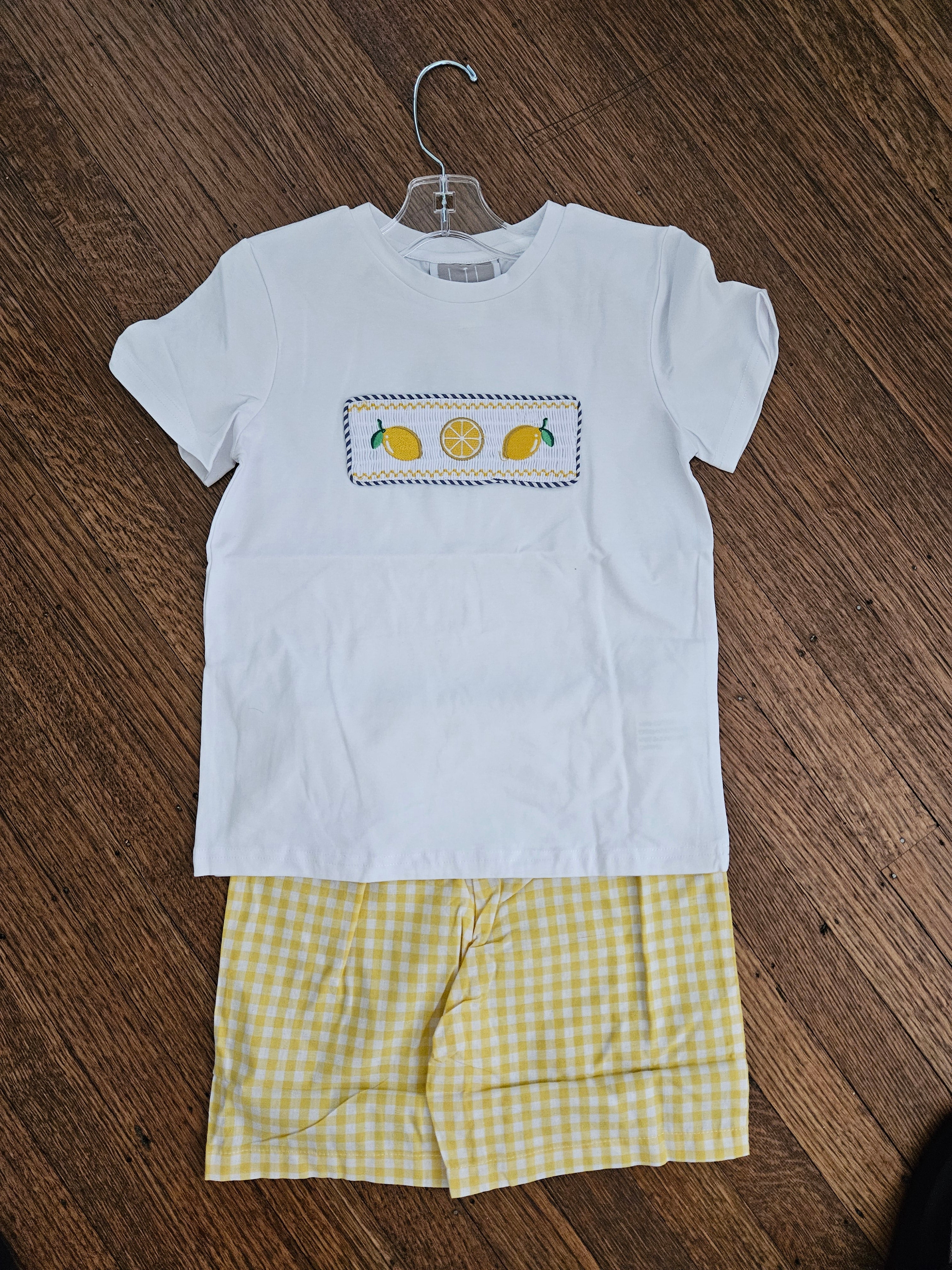 Lil Cactus White Smocked Lemons & Yellow Gingham Shorts Set Size 6Y