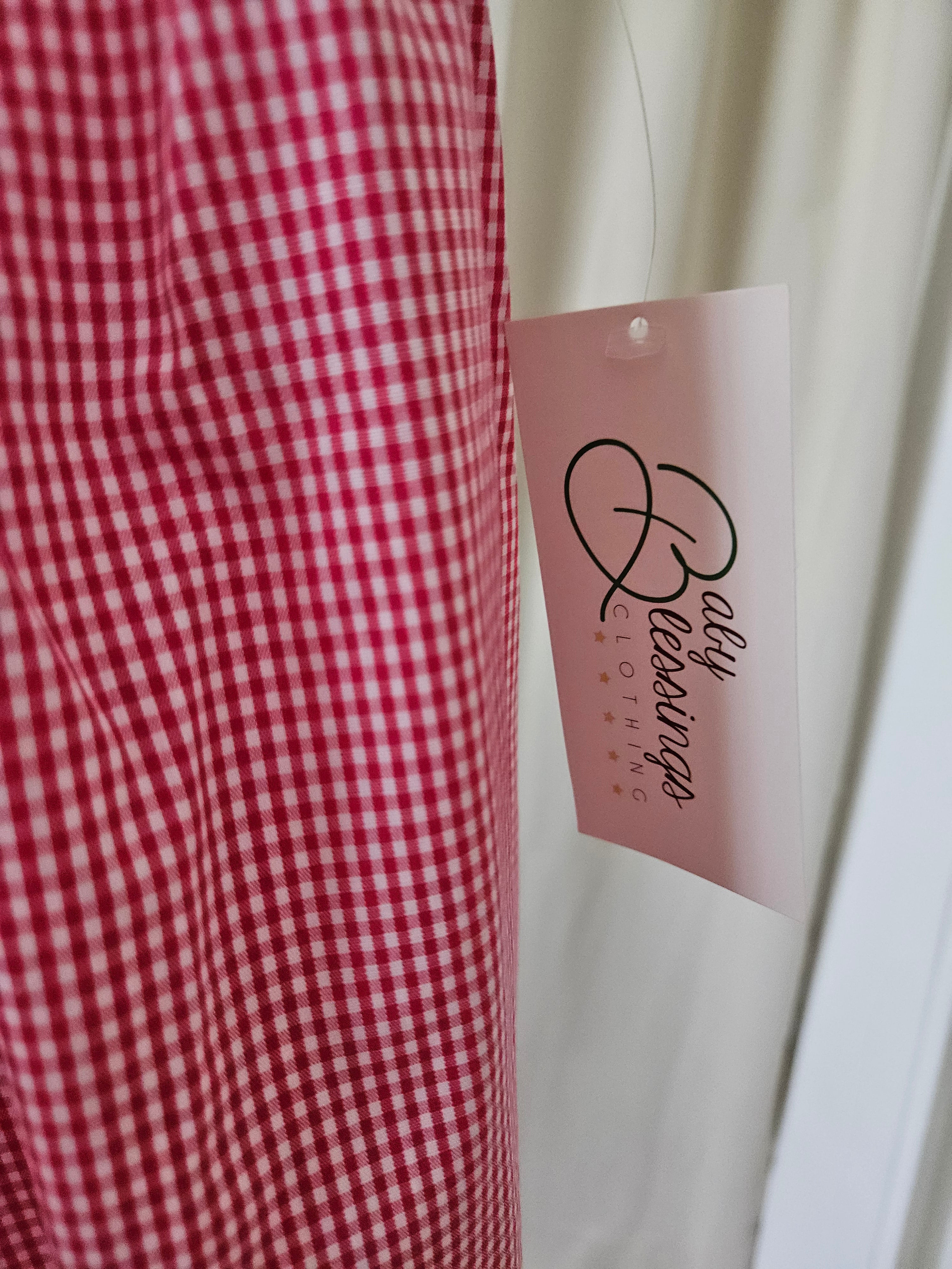 Baby Blessings Embroidered Santa Gingham Dress