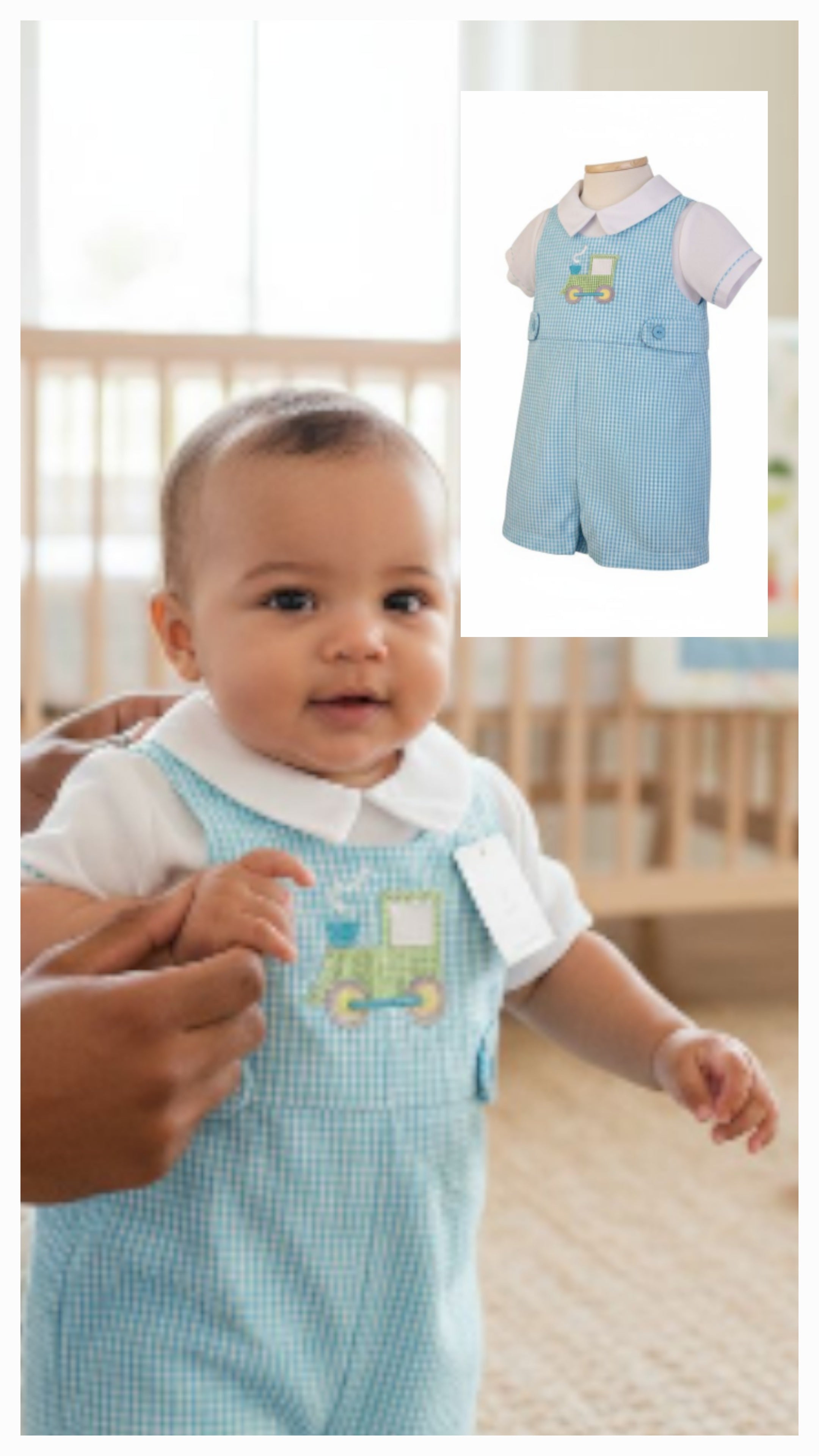 Petit Ami Blue Gingham Tractor Romper Sz 3M